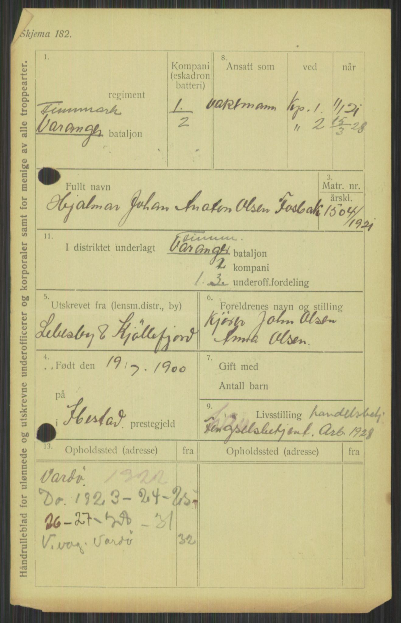 Forsvaret, Varanger bataljon, AV/RA-RAFA-2258/1/D/L0440: Rulleblad for fødte 1892-1912, 1892-1912, s. 573