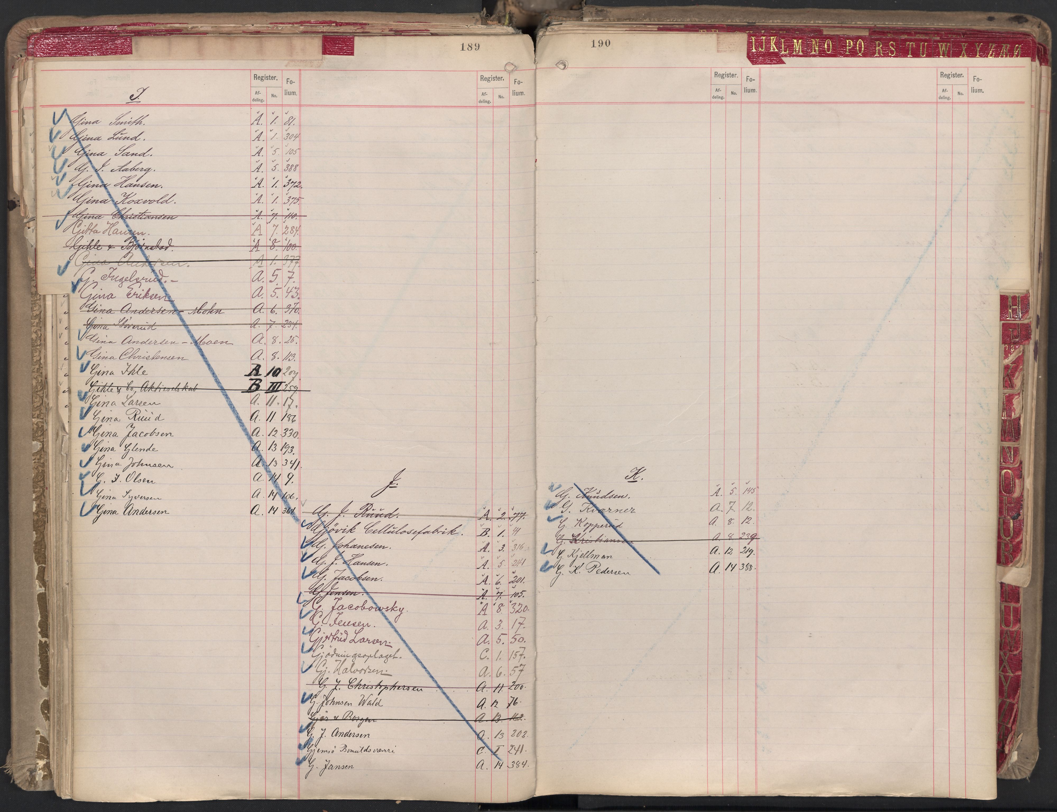 Oslo byfogd avd. II, AV/SAO-A-10942/G/Ga/Gaa/L0001: Firmaregister: A 1-15, B 1-4, C 1, 1890, s. 189-190