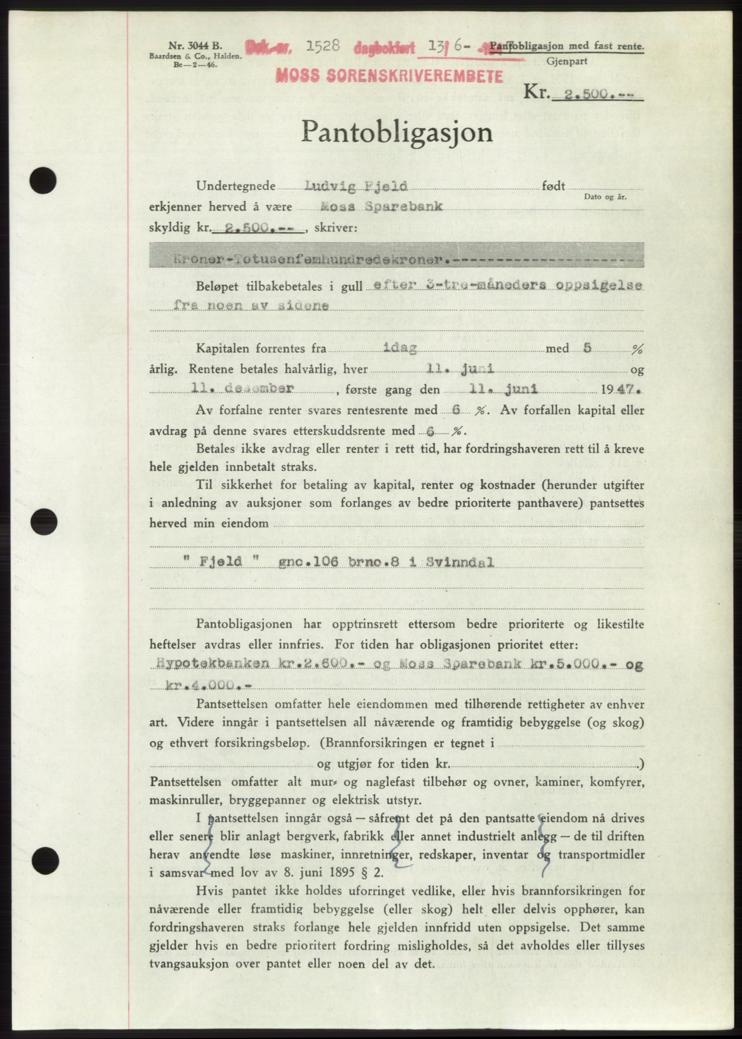 Moss sorenskriveri, SAO/A-10168: Pantebok nr. B17, 1947-1947, Dagboknr: 1528/1947