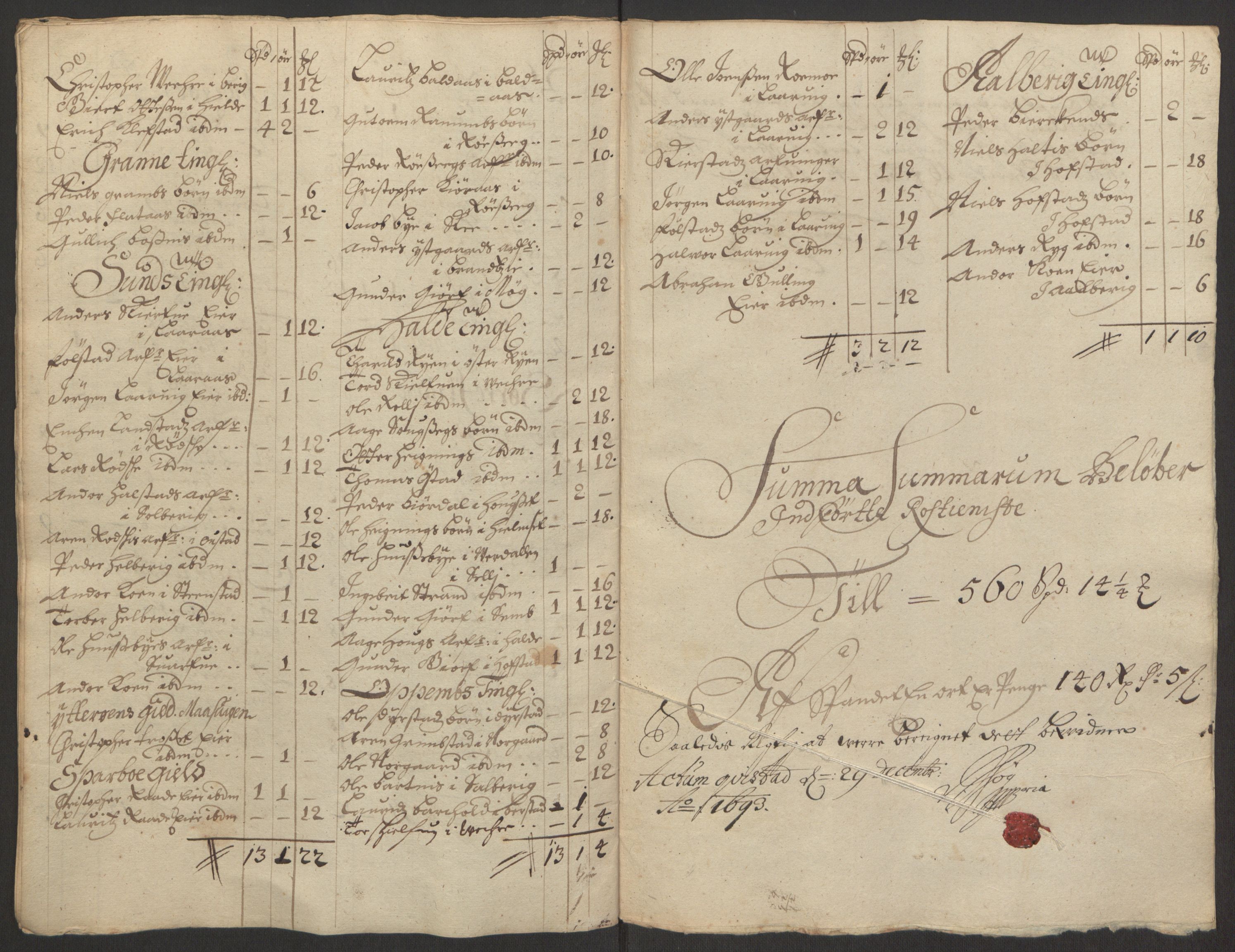 Rentekammeret inntil 1814, Reviderte regnskaper, Fogderegnskap, AV/RA-EA-4092/R63/L4308: Fogderegnskap Inderøy, 1692-1694, s. 466