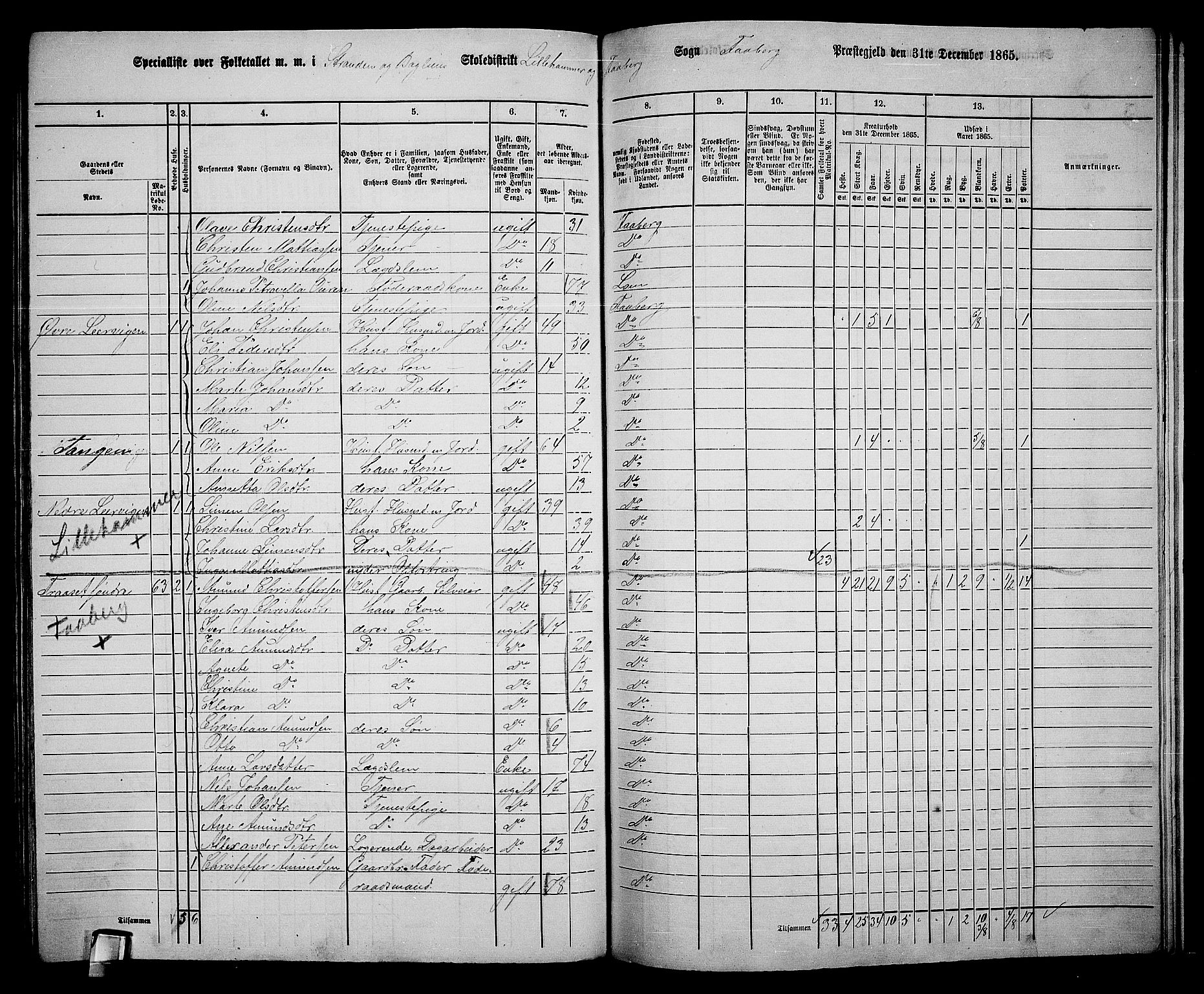 RA, Folketelling 1865 for 0524L Fåberg prestegjeld, Fåberg sokn og Lillehammer landsokn, 1865, s. 238