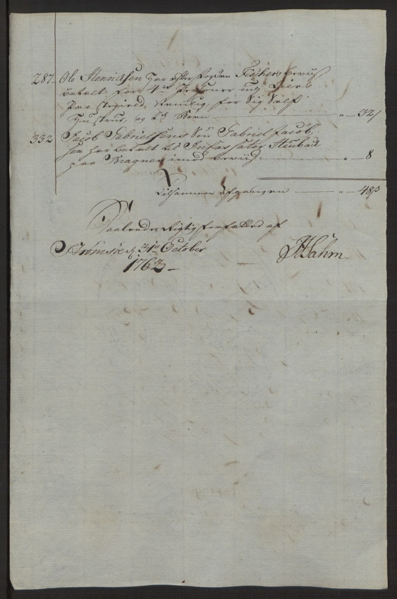 Rentekammeret inntil 1814, Reviderte regnskaper, Byregnskaper, RA/EA-4066/R/Rg/L0144/0001: [G4] Kontribusjonsregnskap / Ekstraskatt, 1762-1767, s. 48