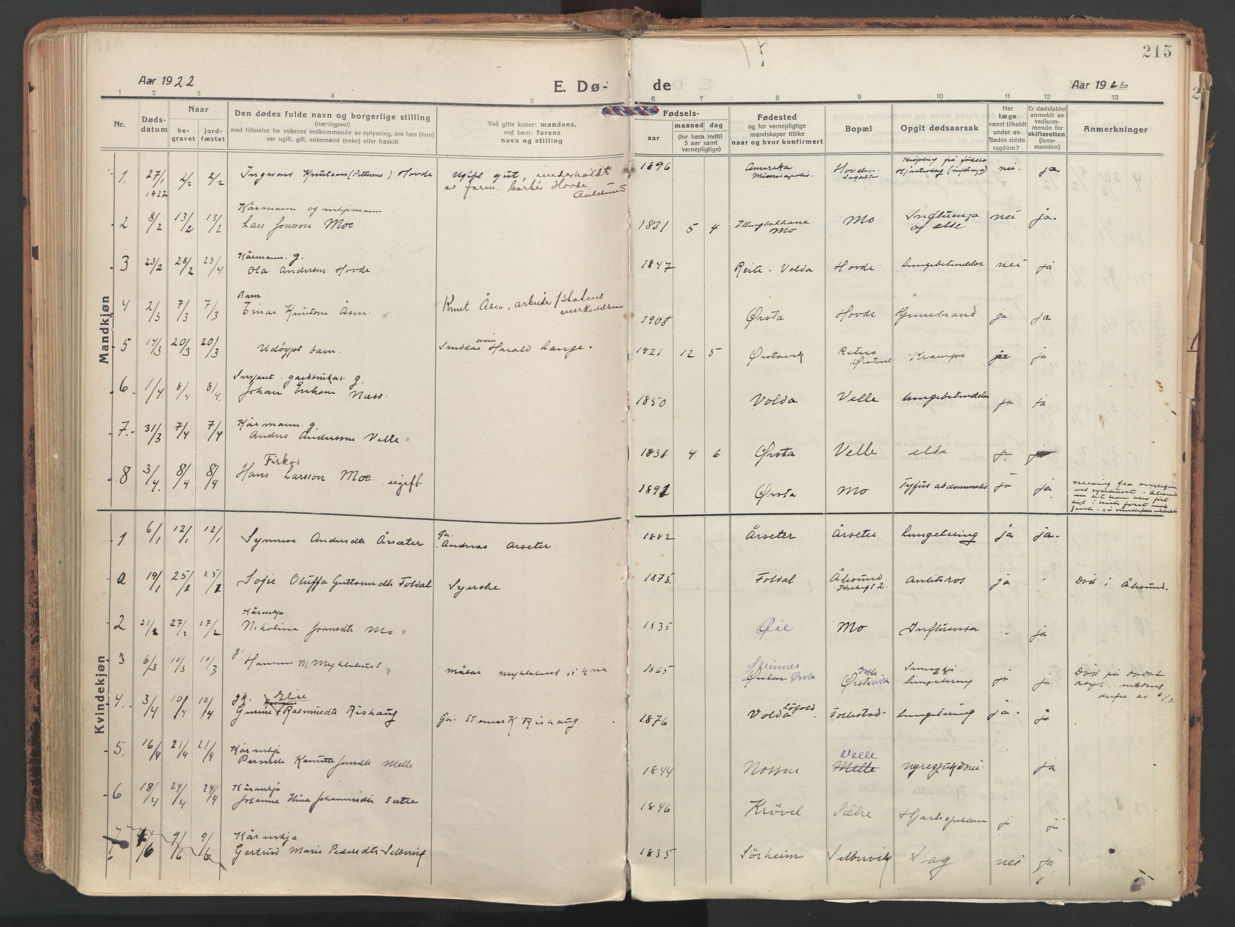 Ministerialprotokoller, klokkerbøker og fødselsregistre - Møre og Romsdal, AV/SAT-A-1454/513/L0180: Ministerialbok nr. 513A07, 1919-1929, s. 215