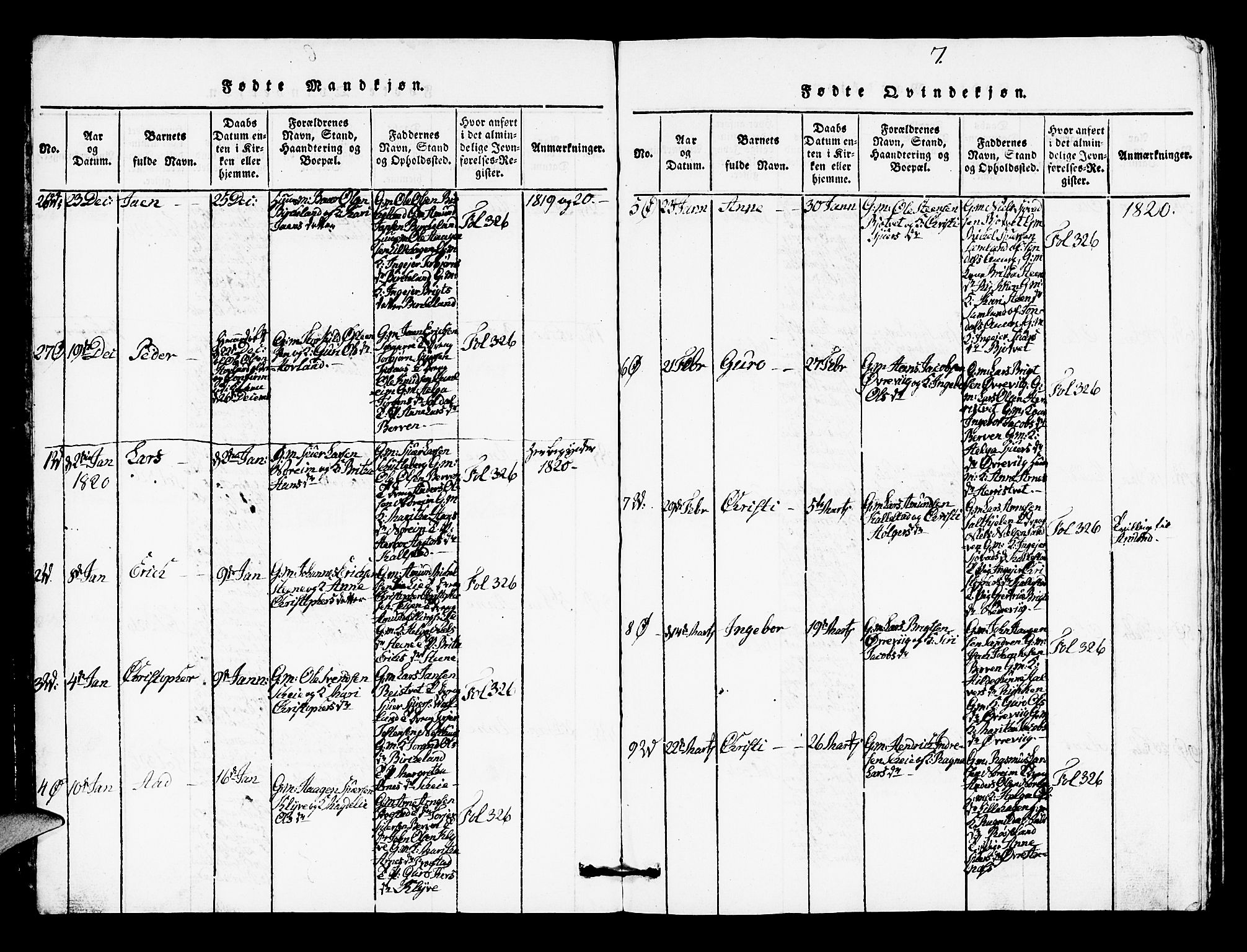 Kvam sokneprestembete, AV/SAB-A-76201/H/Hab: Klokkerbok nr. A 1, 1818-1832, s. 7