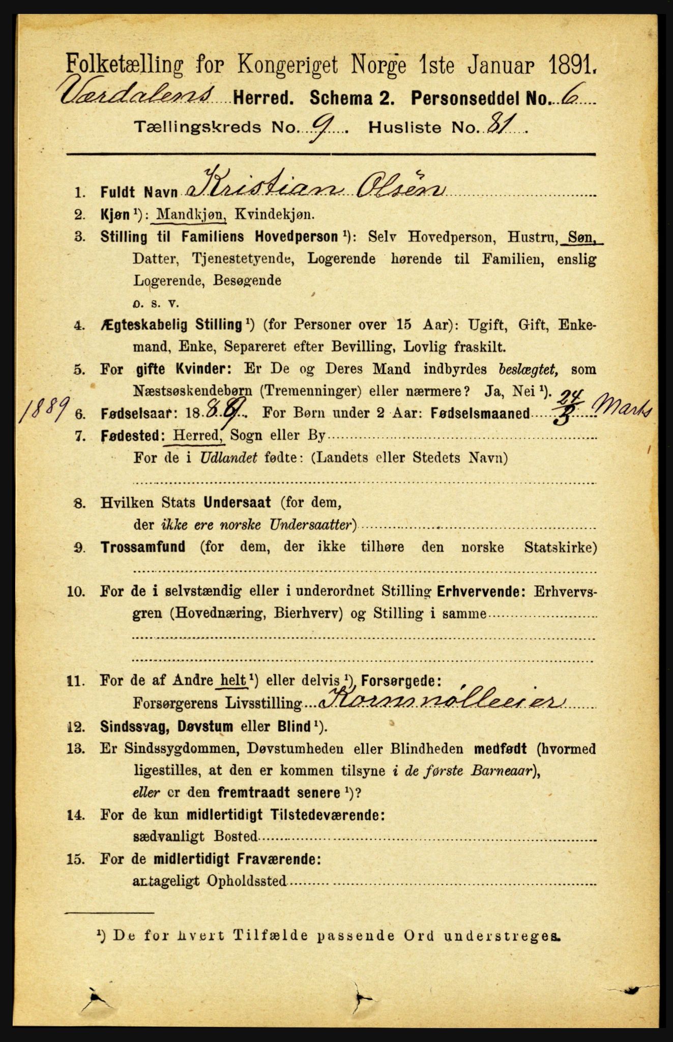 RA, Folketelling 1891 for 1721 Verdal herred, 1891, s. 5522