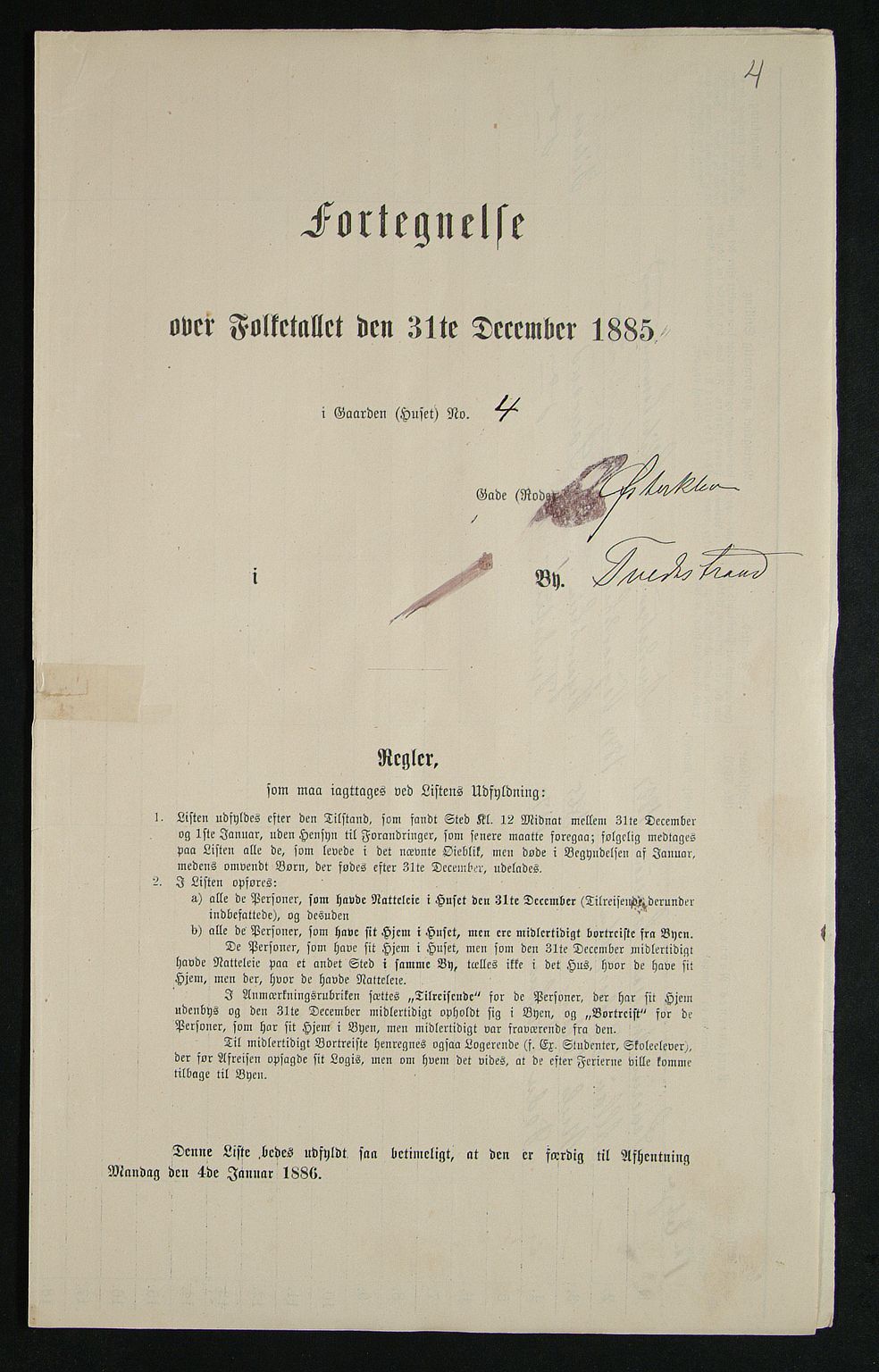 SAK, Folketelling 1885 for 0902 Tvedestrand ladested, 1885, s. 4
