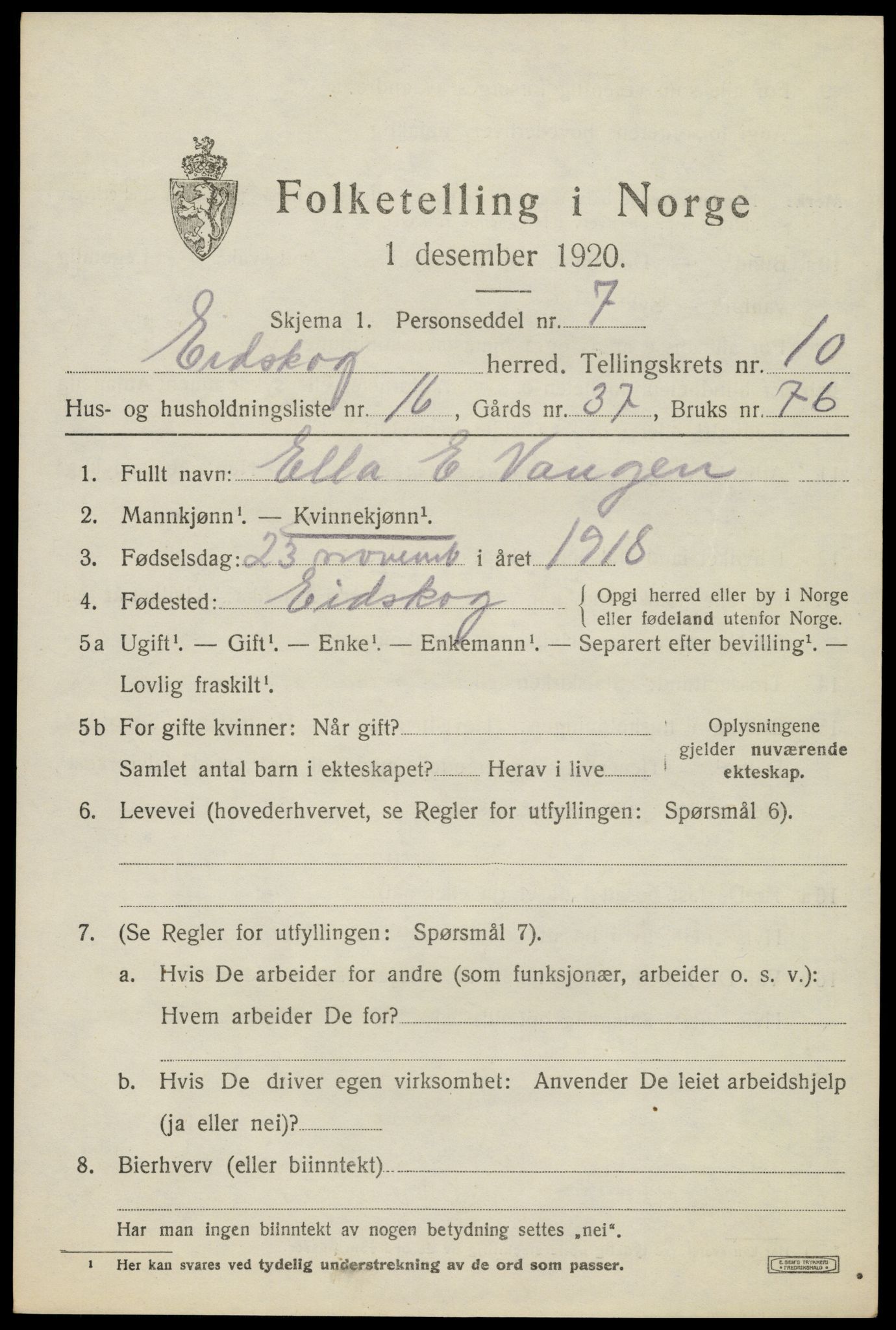 SAH, Folketelling 1920 for 0420 Eidskog herred, 1920, s. 11313