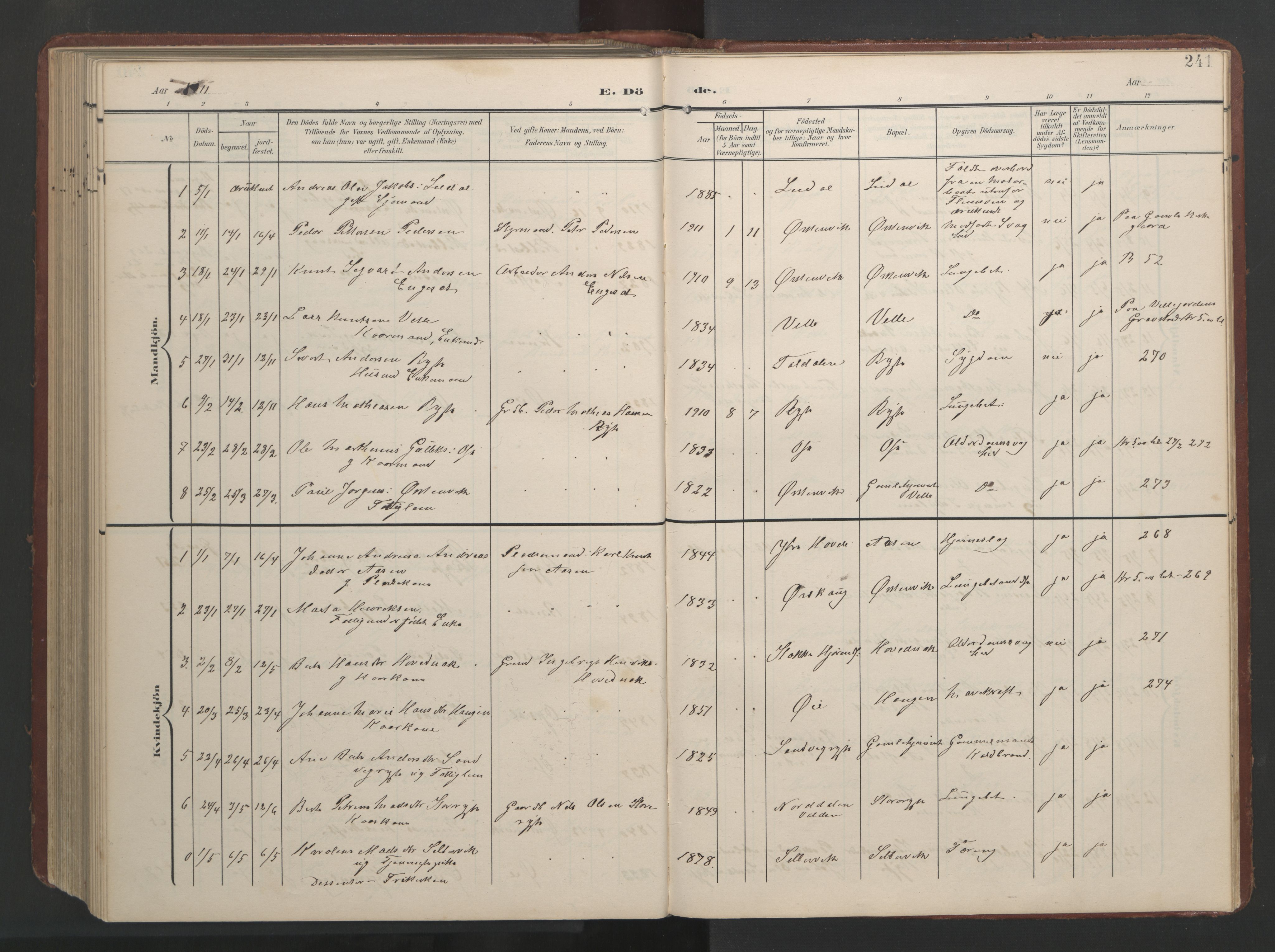 Ministerialprotokoller, klokkerbøker og fødselsregistre - Møre og Romsdal, AV/SAT-A-1454/513/L0190: Klokkerbok nr. 513C04, 1904-1926, s. 241