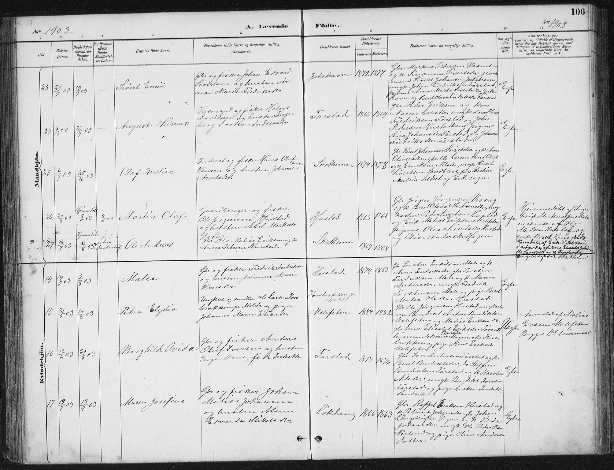 Ministerialprotokoller, klokkerbøker og fødselsregistre - Møre og Romsdal, AV/SAT-A-1454/567/L0783: Klokkerbok nr. 567C03, 1887-1903, s. 106