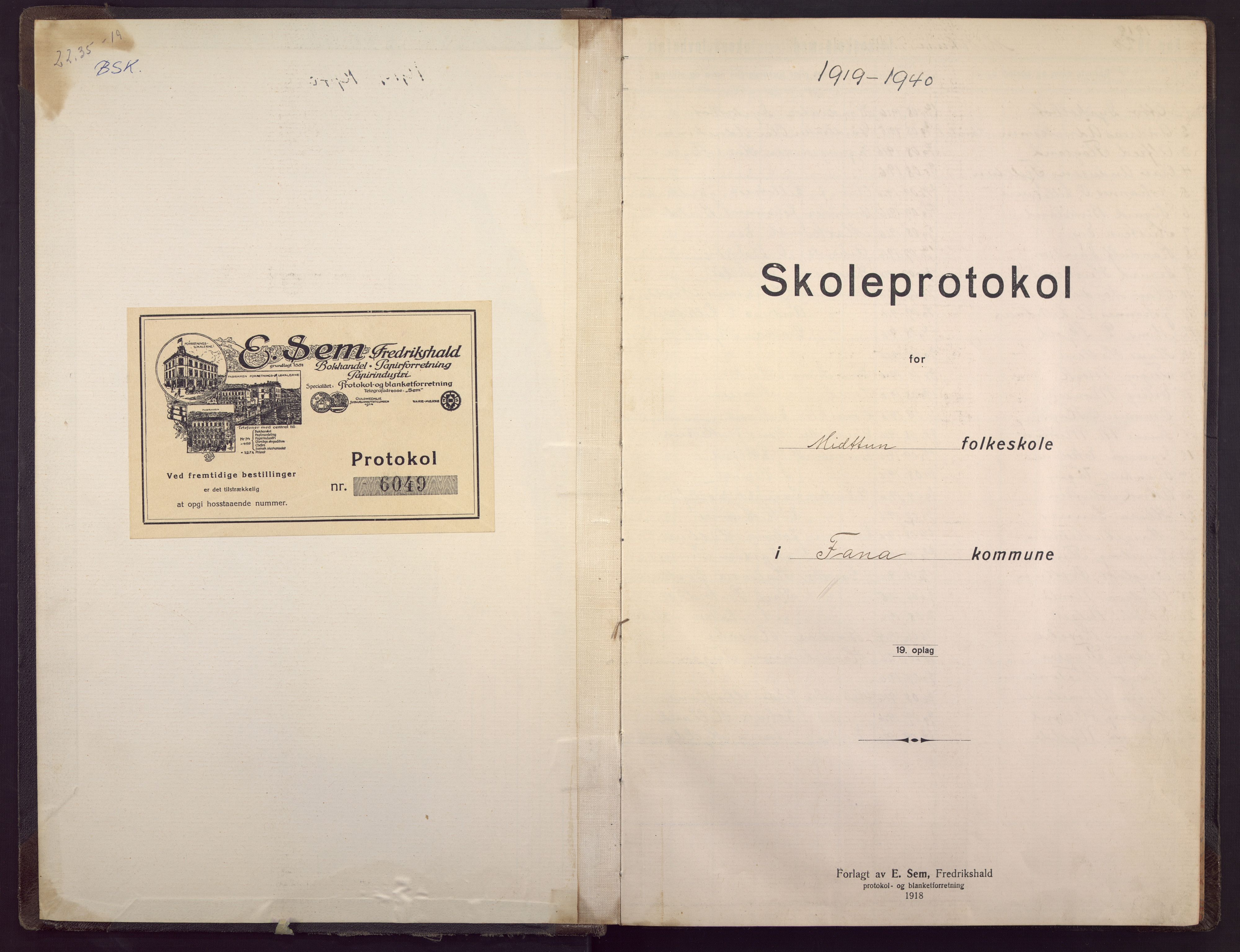 Midtun skole, BBA/A-2399/G/Gc/Gca/L0009: Karakterprotokoll , 1919-1940