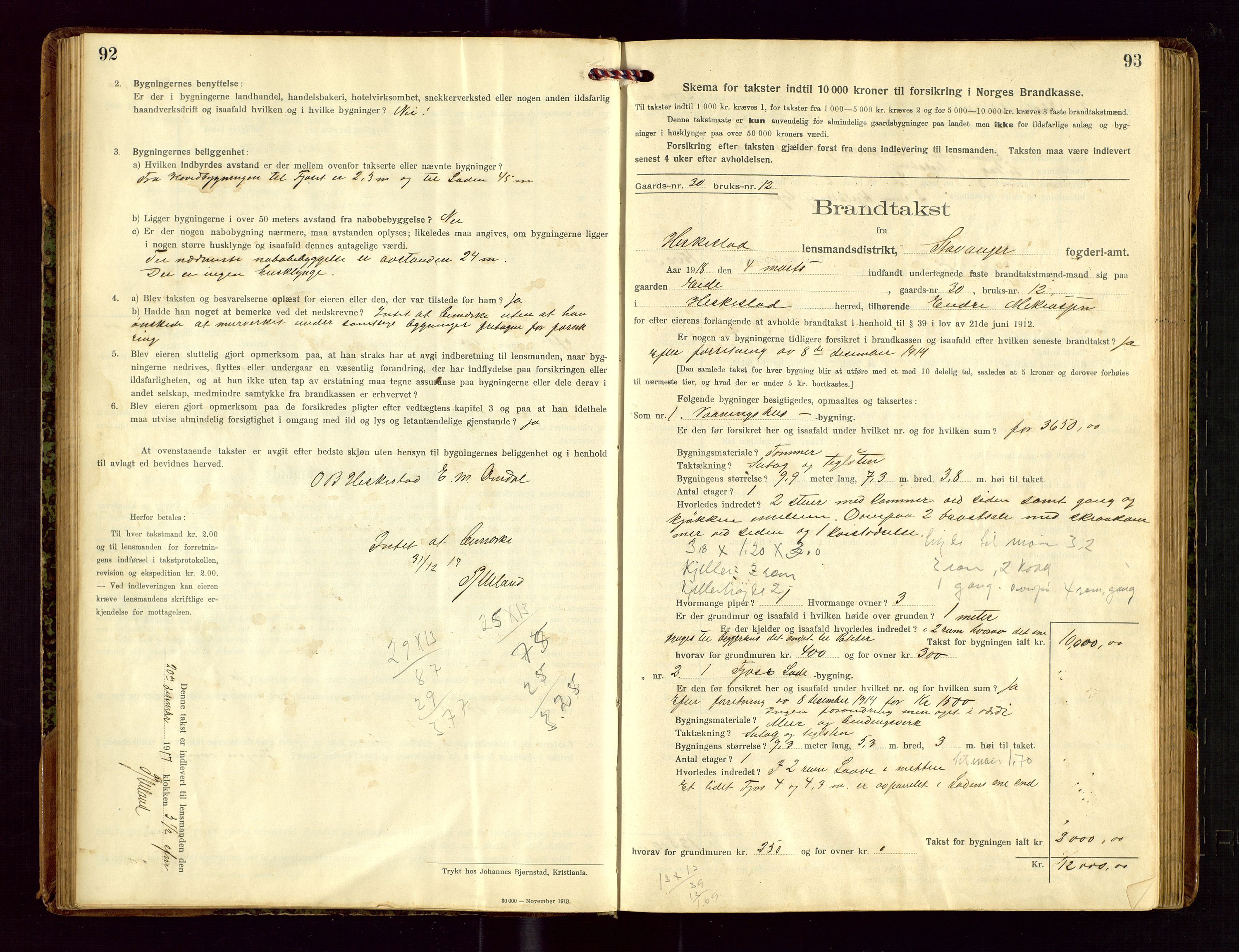 Heskestad lensmannskontor, AV/SAST-A-100304/Gob/L0002: "Brandtakstprotokol", 1915-1922, s. 92-93