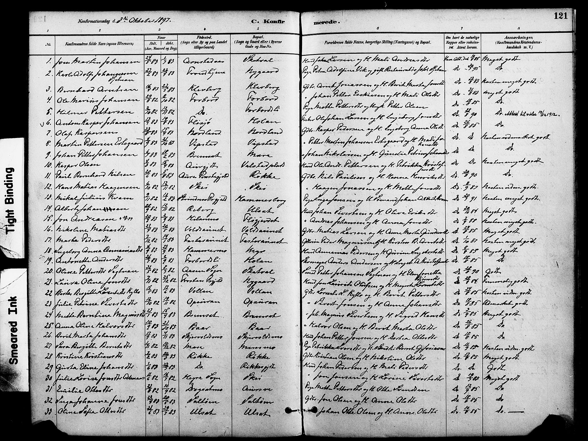 Ministerialprotokoller, klokkerbøker og fødselsregistre - Nord-Trøndelag, SAT/A-1458/712/L0100: Ministerialbok nr. 712A01, 1880-1900, s. 121