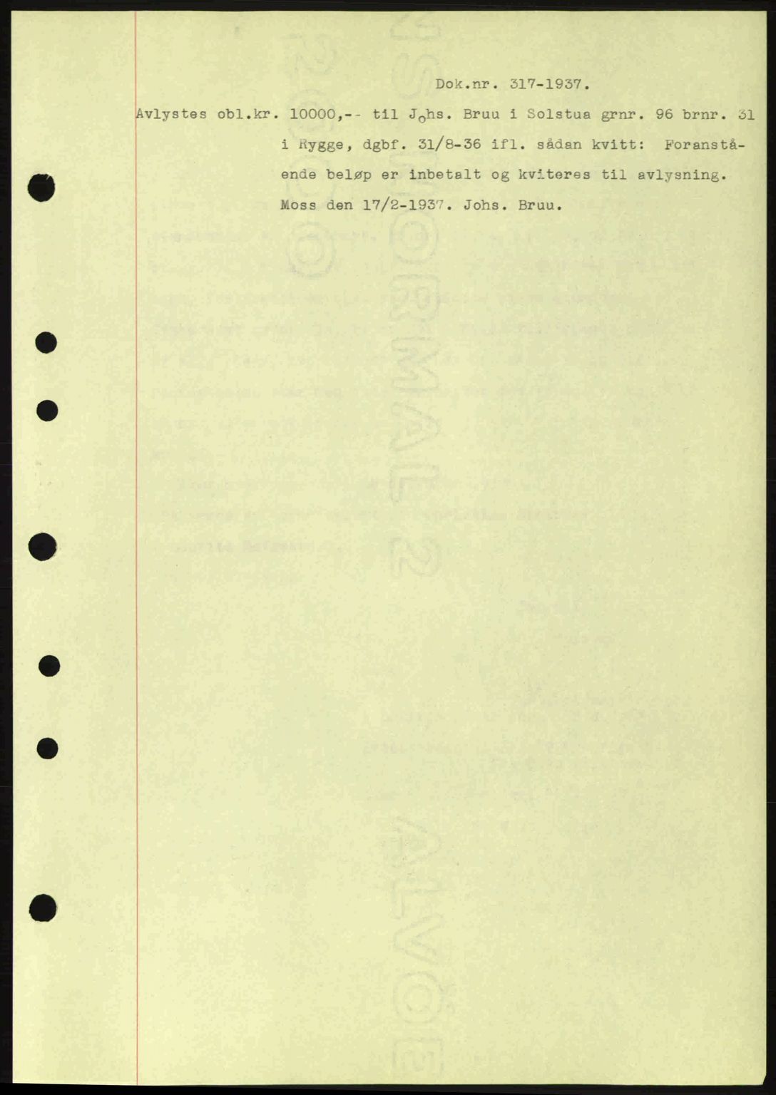 Moss sorenskriveri, SAO/A-10168: Pantebok nr. B3, 1937-1937, Dagboknr: 317/1937