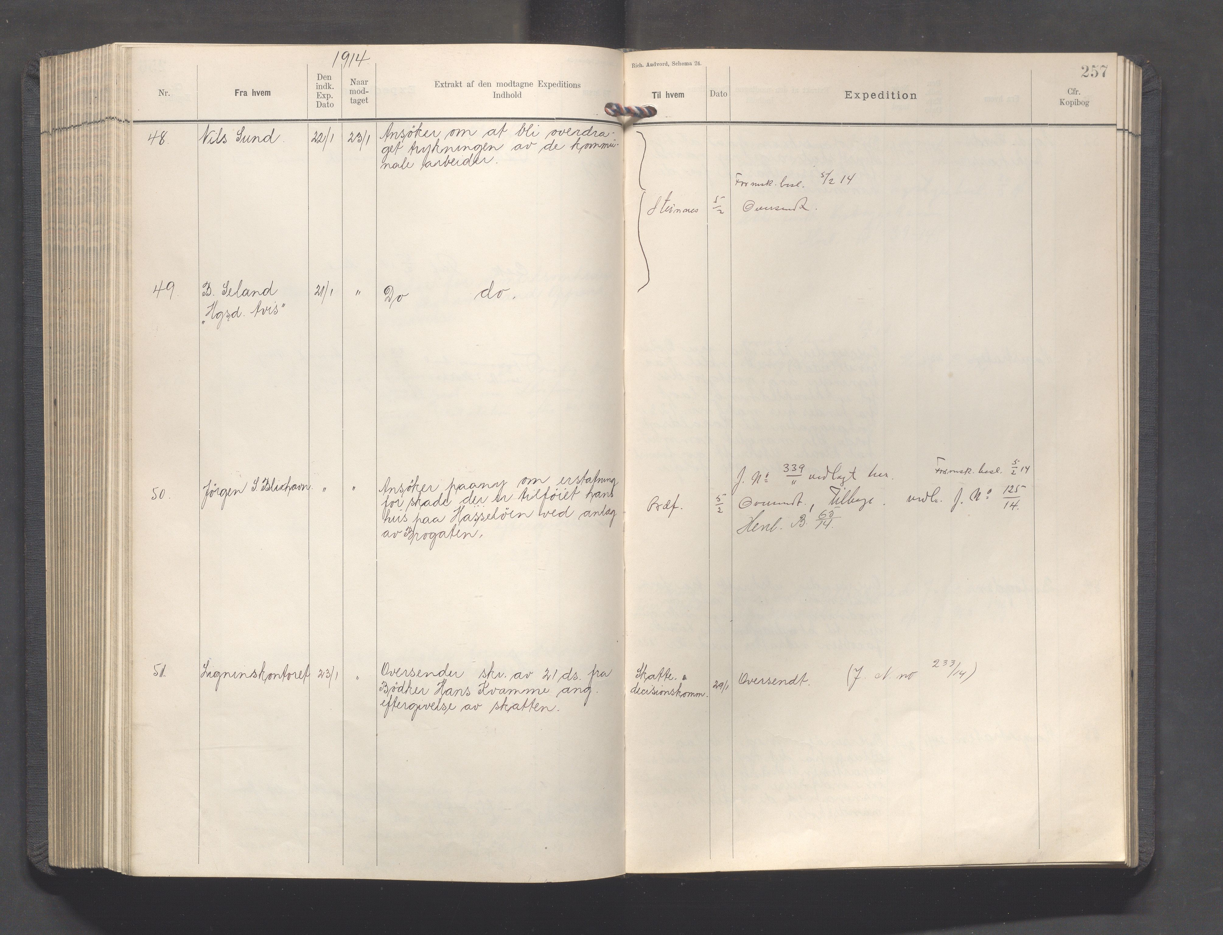 Haugesund kommune - Formannskapet, IKAR/X-0001/C/L0005: Journal, 1912-1914, s. 257