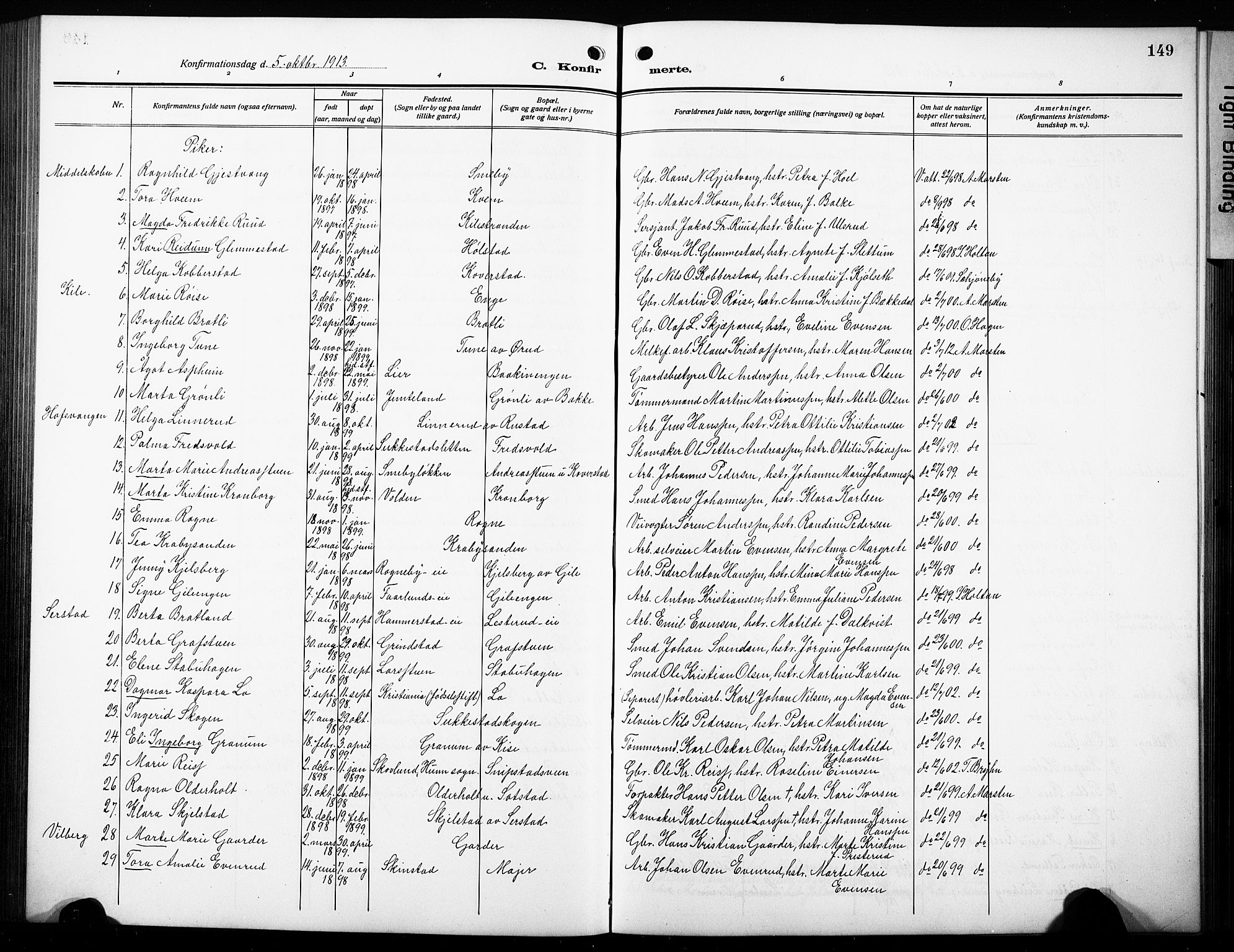 Østre Toten prestekontor, AV/SAH-PREST-104/H/Ha/Hab/L0010: Klokkerbok nr. 10, 1912-1933, s. 149