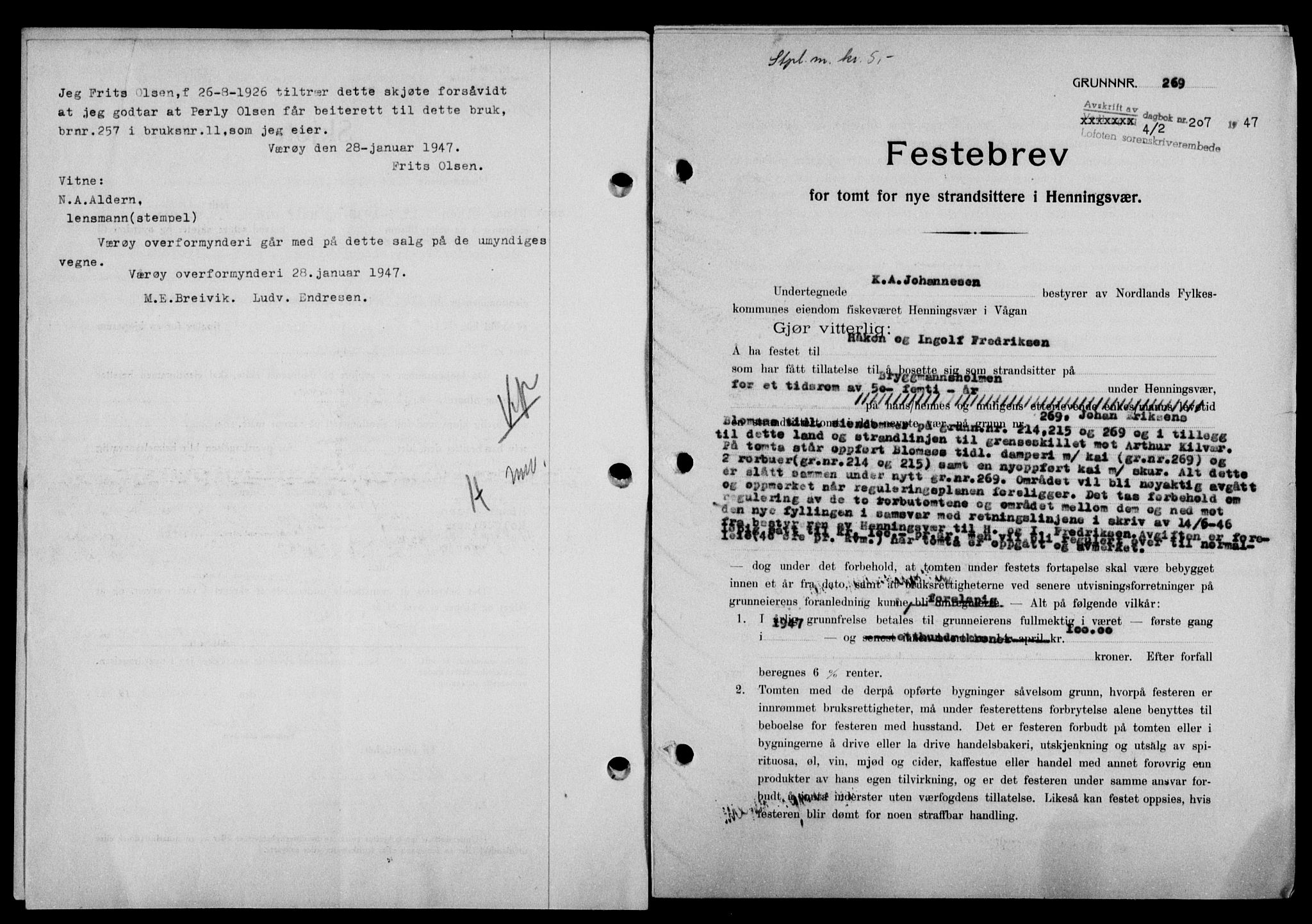 Lofoten sorenskriveri, SAT/A-0017/1/2/2C/L0015a: Pantebok nr. 15a, 1946-1947, Dagboknr: 207/1947