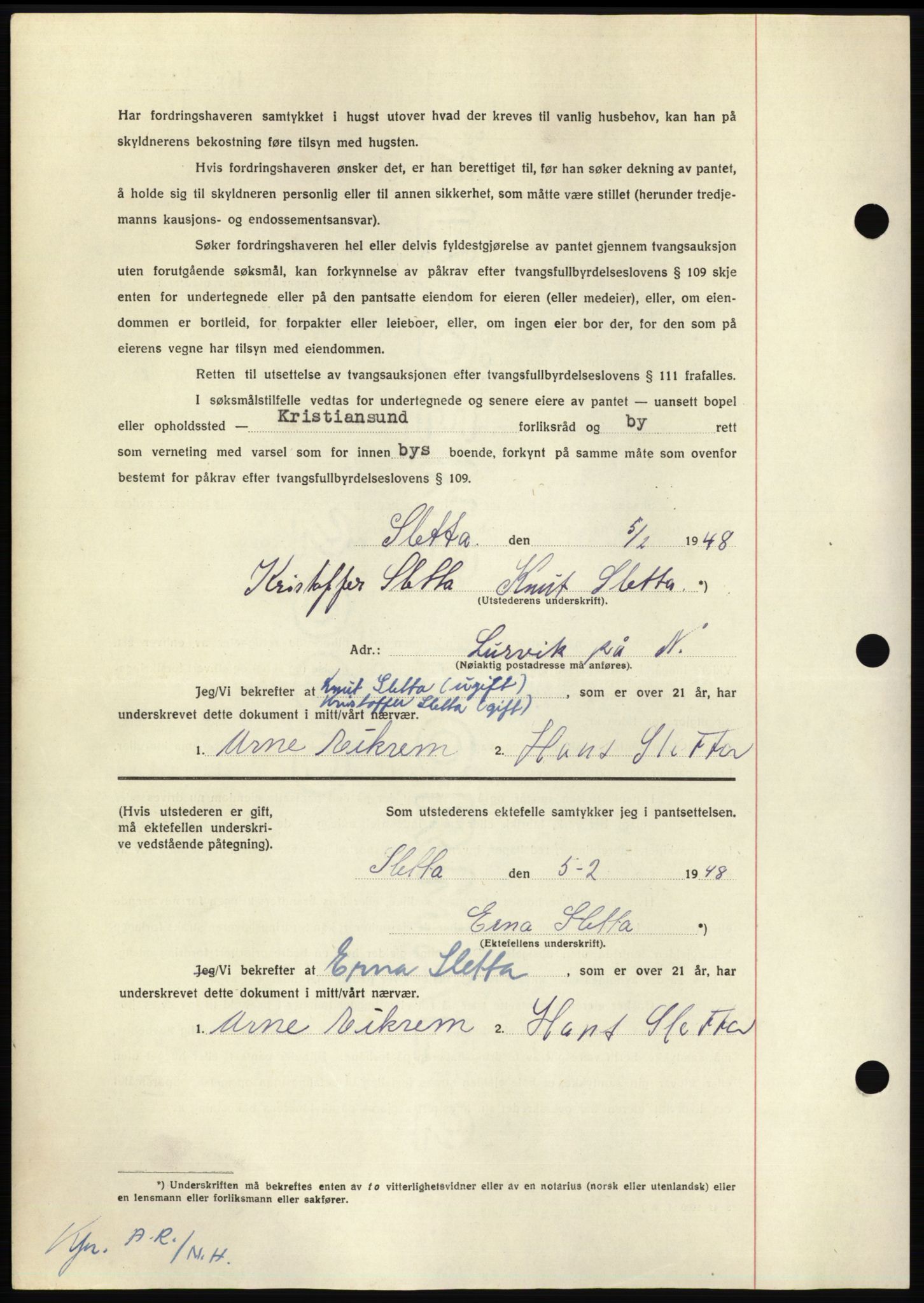 Nordmøre sorenskriveri, AV/SAT-A-4132/1/2/2Ca: Pantebok nr. B98, 1948-1948, Dagboknr: 325/1948