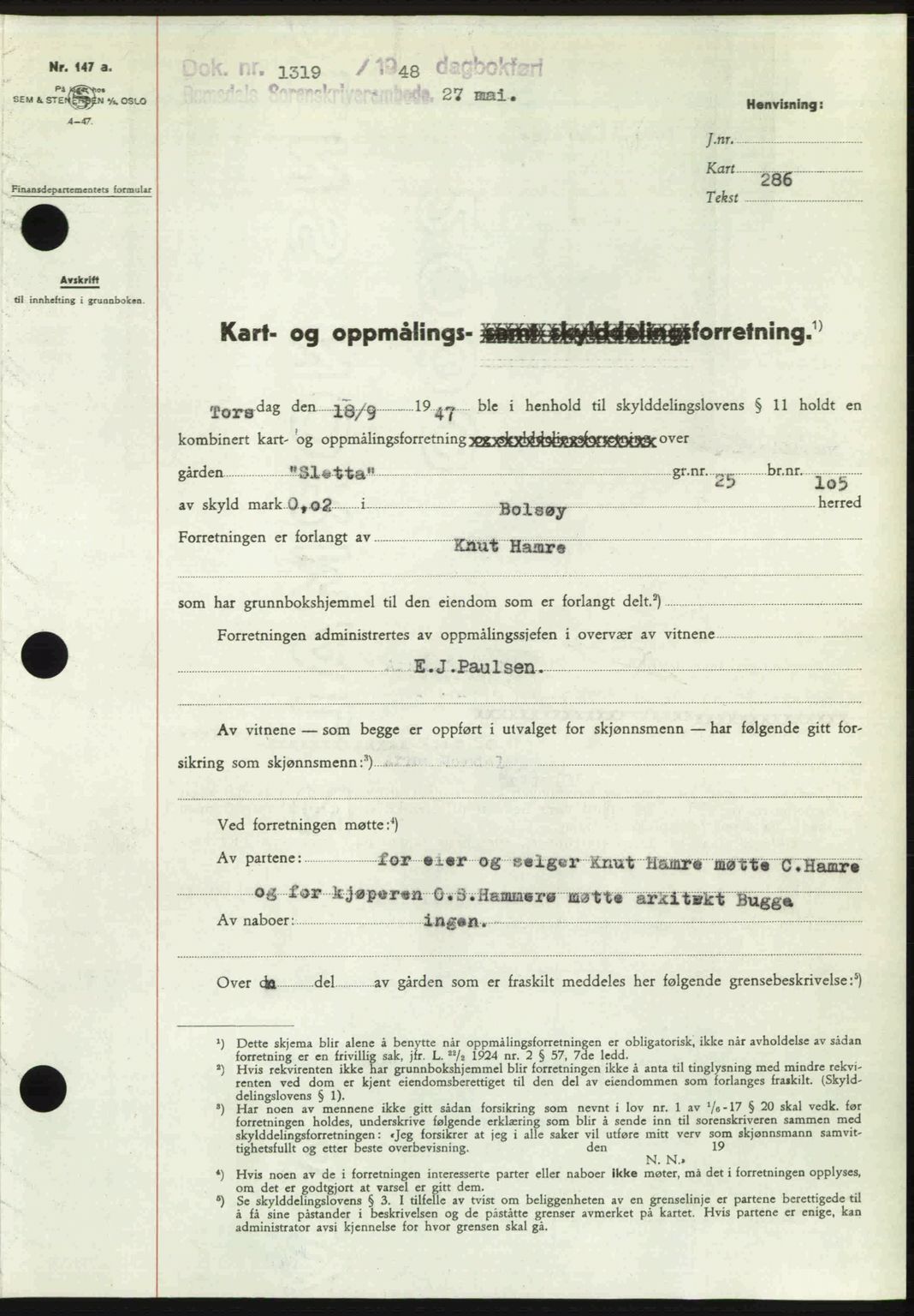 Romsdal sorenskriveri, SAT/A-4149/1/2/2C: Pantebok nr. A26, 1948-1948, Dagboknr: 1319/1948