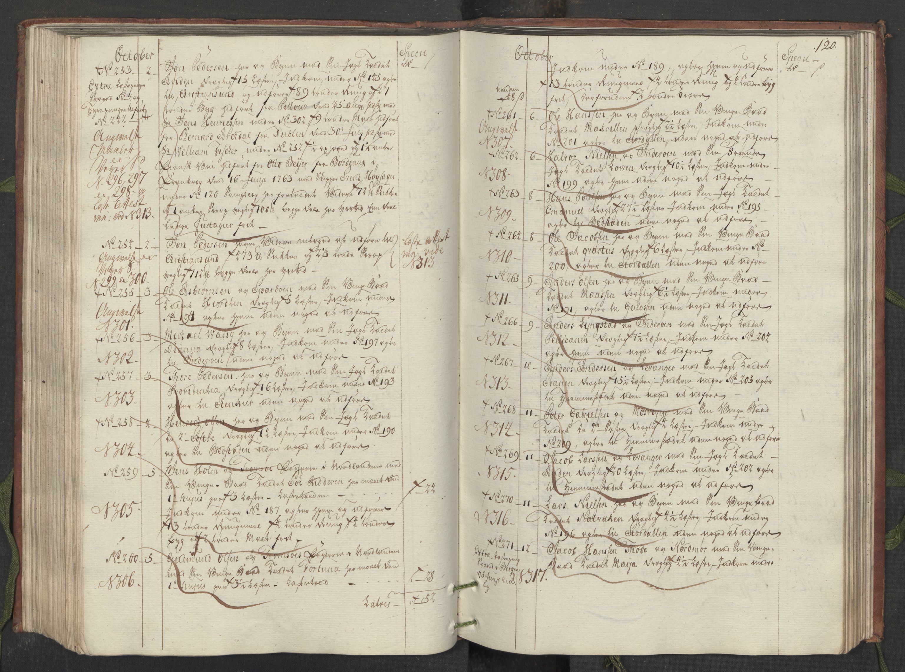 Generaltollkammeret, tollregnskaper, AV/RA-EA-5490/R33/L0083/0001: Tollregnskaper Trondheim A / Utgående hovedtollbok, 1764, s. 119b-120a