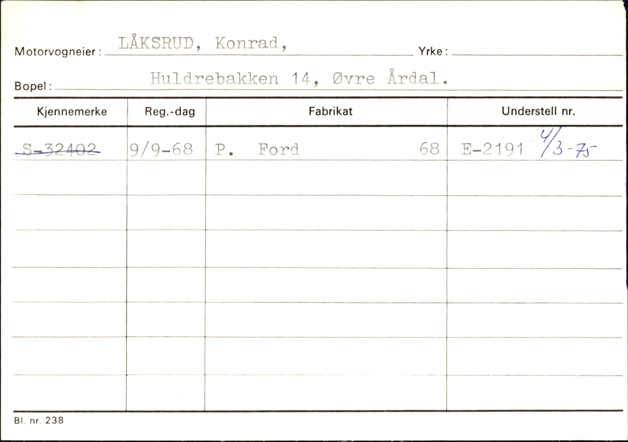 Statens vegvesen, Sogn og Fjordane vegkontor, SAB/A-5301/4/F/L0145: Registerkort Vågsøy S-Å. Årdal I-P, 1945-1975, s. 1603