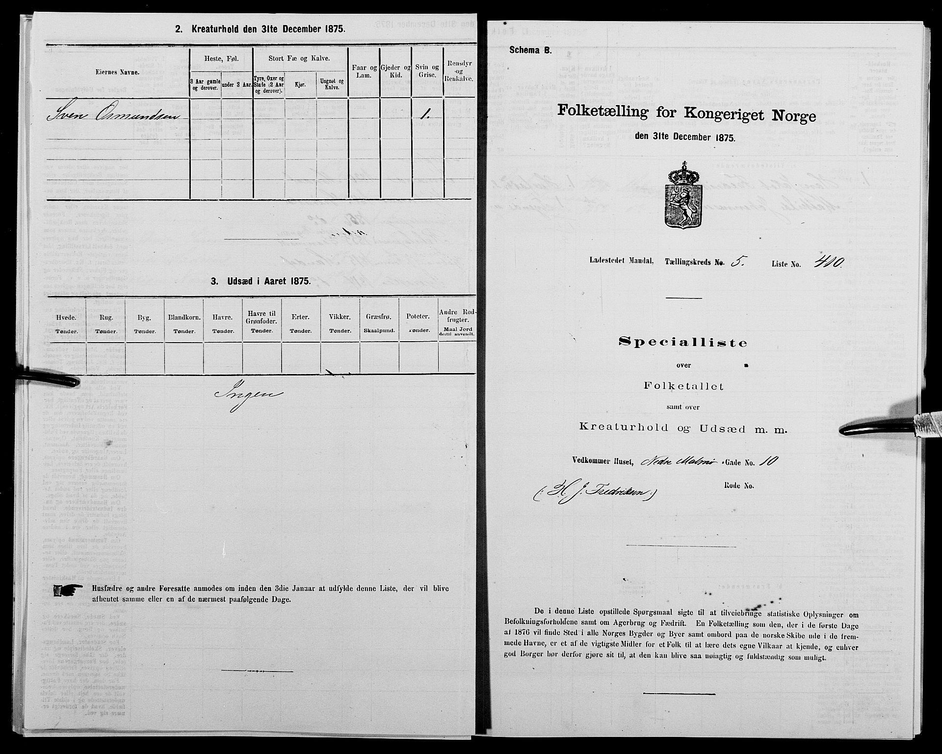 SAK, Folketelling 1875 for 1002B Mandal prestegjeld, Mandal ladested, 1875, s. 861