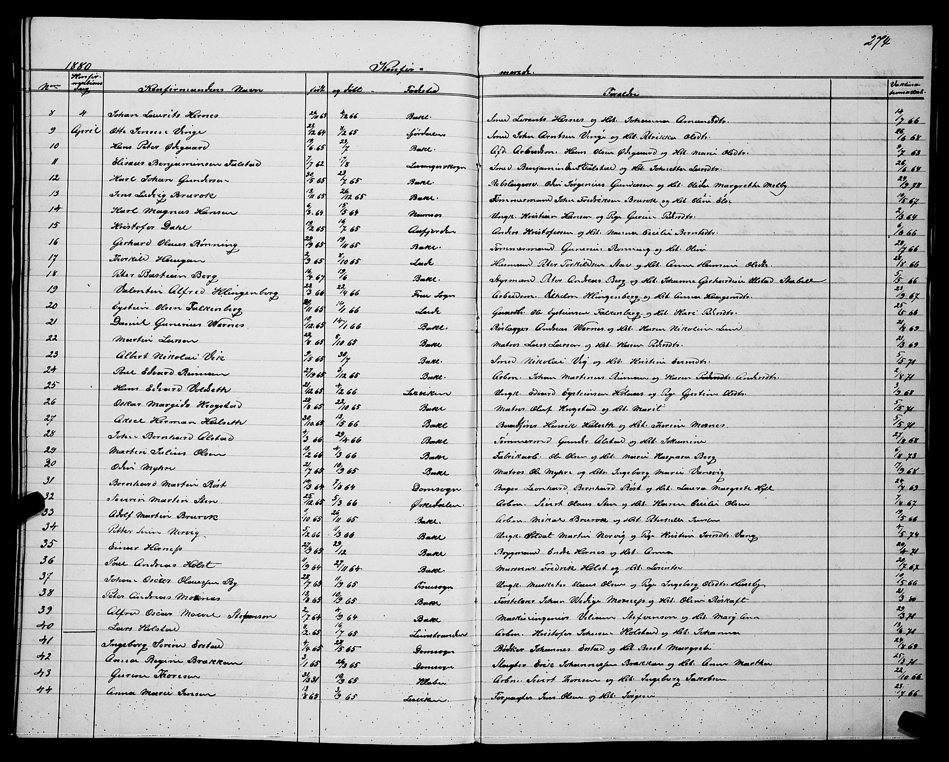 Ministerialprotokoller, klokkerbøker og fødselsregistre - Sør-Trøndelag, SAT/A-1456/604/L0220: Klokkerbok nr. 604C03, 1870-1885, s. 274