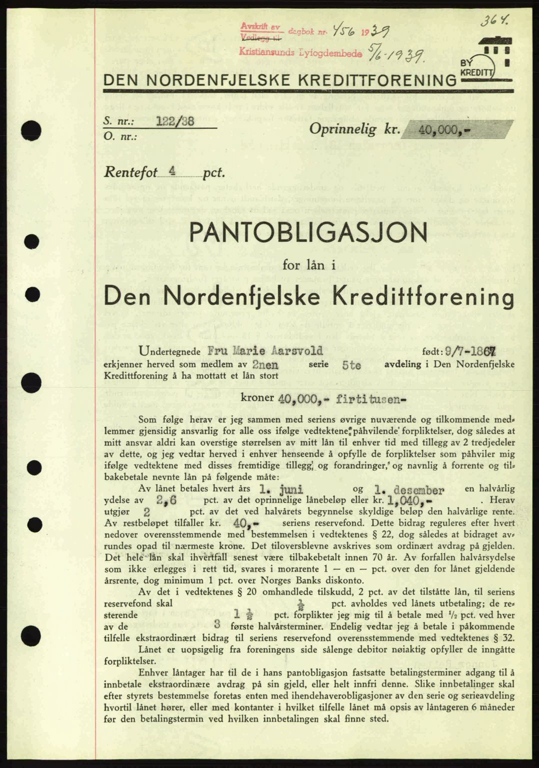Kristiansund byfogd, SAT/A-4587/A/27: Pantebok nr. 31, 1938-1939, Dagboknr: 456/1939