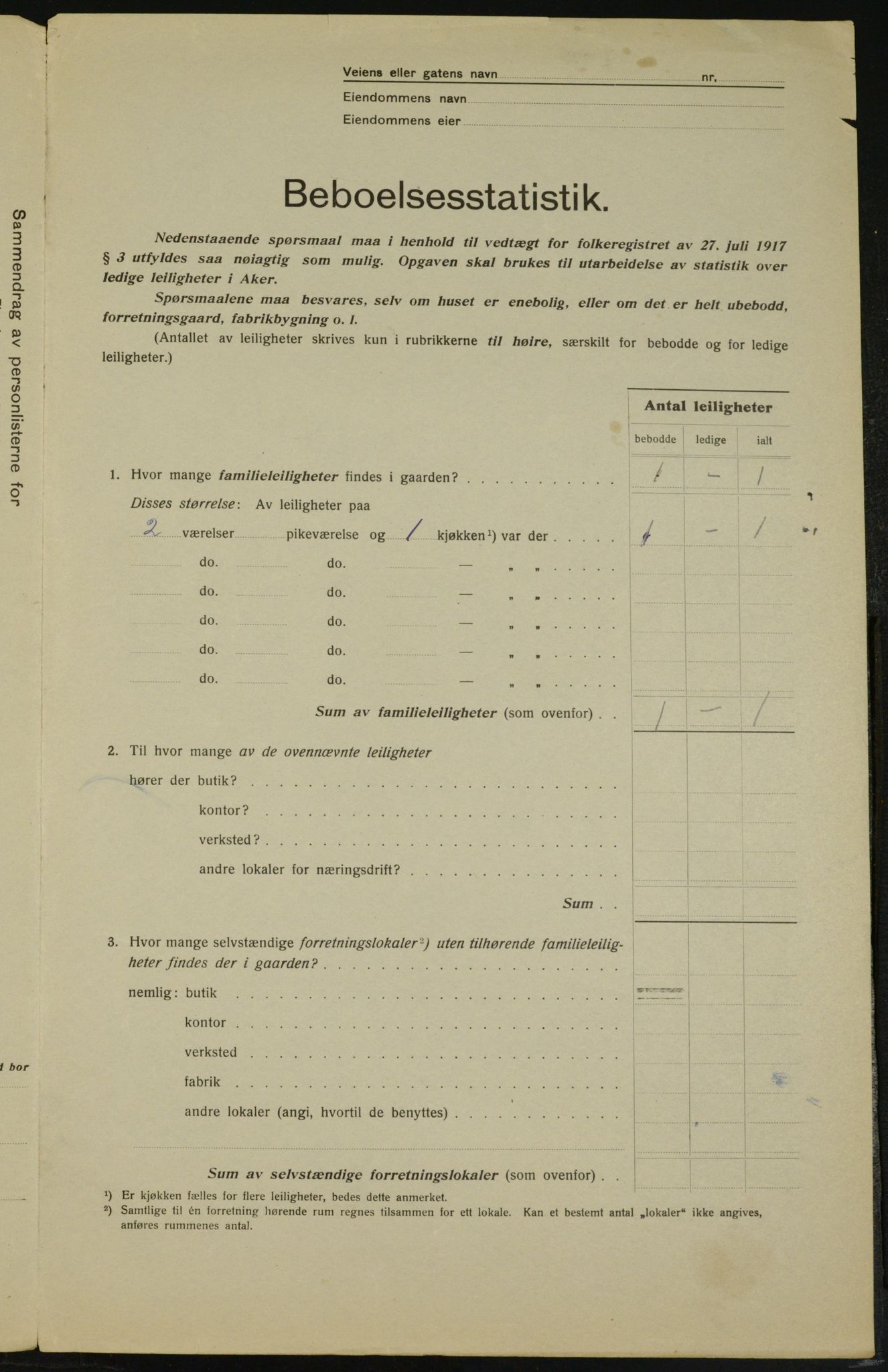 OBA, Kommunal folketelling 1.12.1917 for Aker, 1917, s. 13985