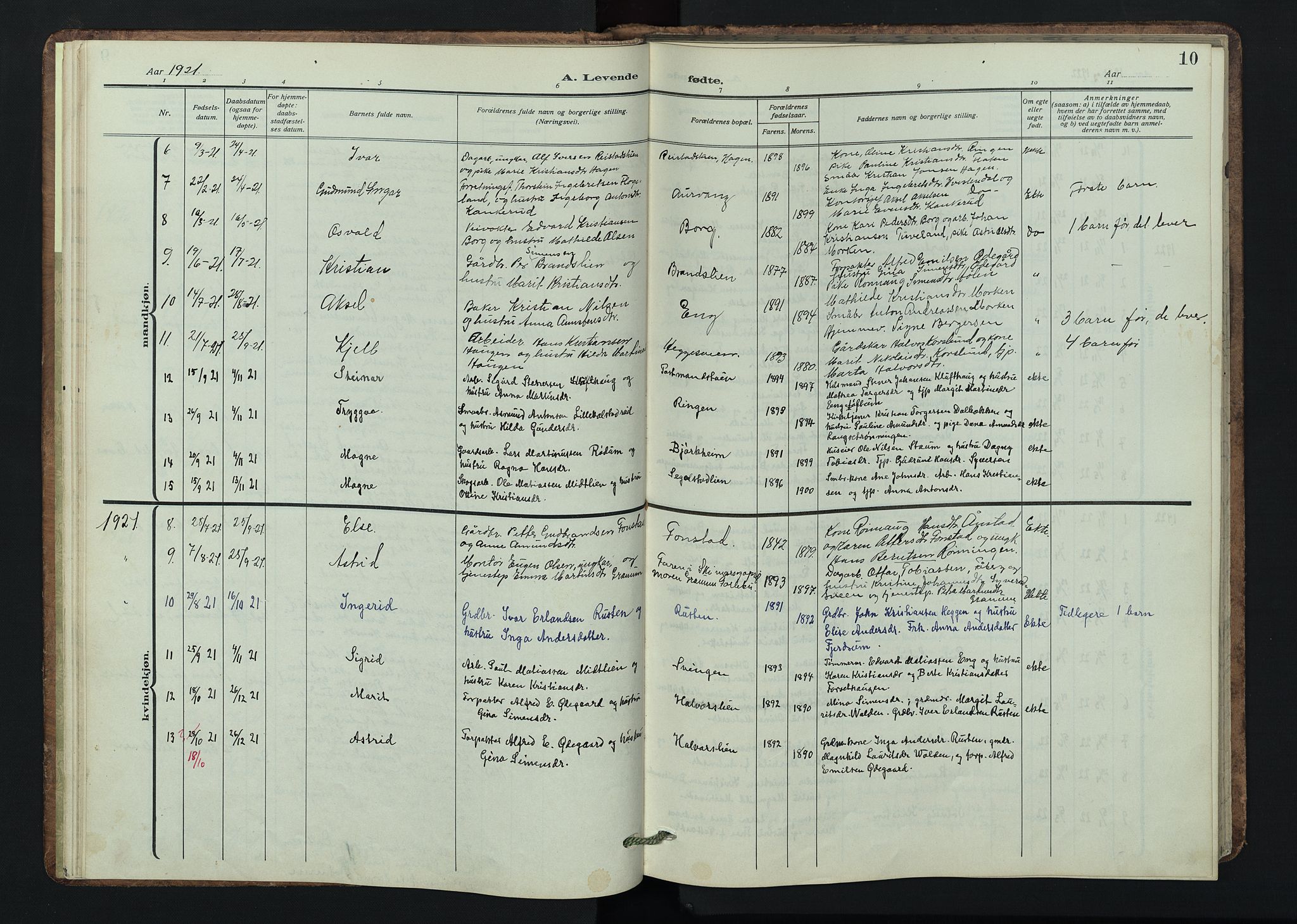 Østre Gausdal prestekontor, AV/SAH-PREST-092/H/Ha/Hab/L0005: Klokkerbok nr. 5, 1915-1944, s. 10