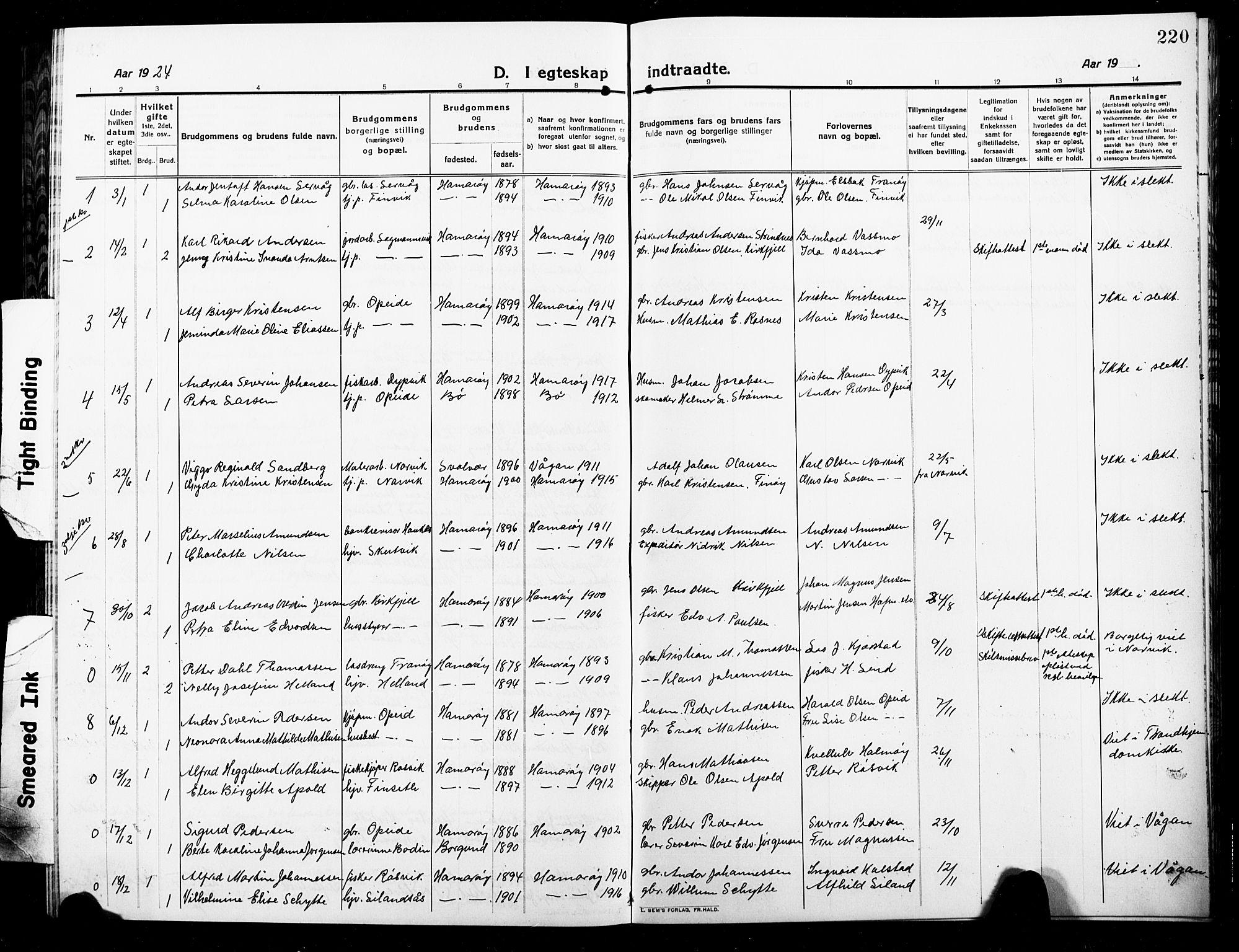 Ministerialprotokoller, klokkerbøker og fødselsregistre - Nordland, SAT/A-1459/859/L0861: Klokkerbok nr. 859C07, 1910-1925, s. 220