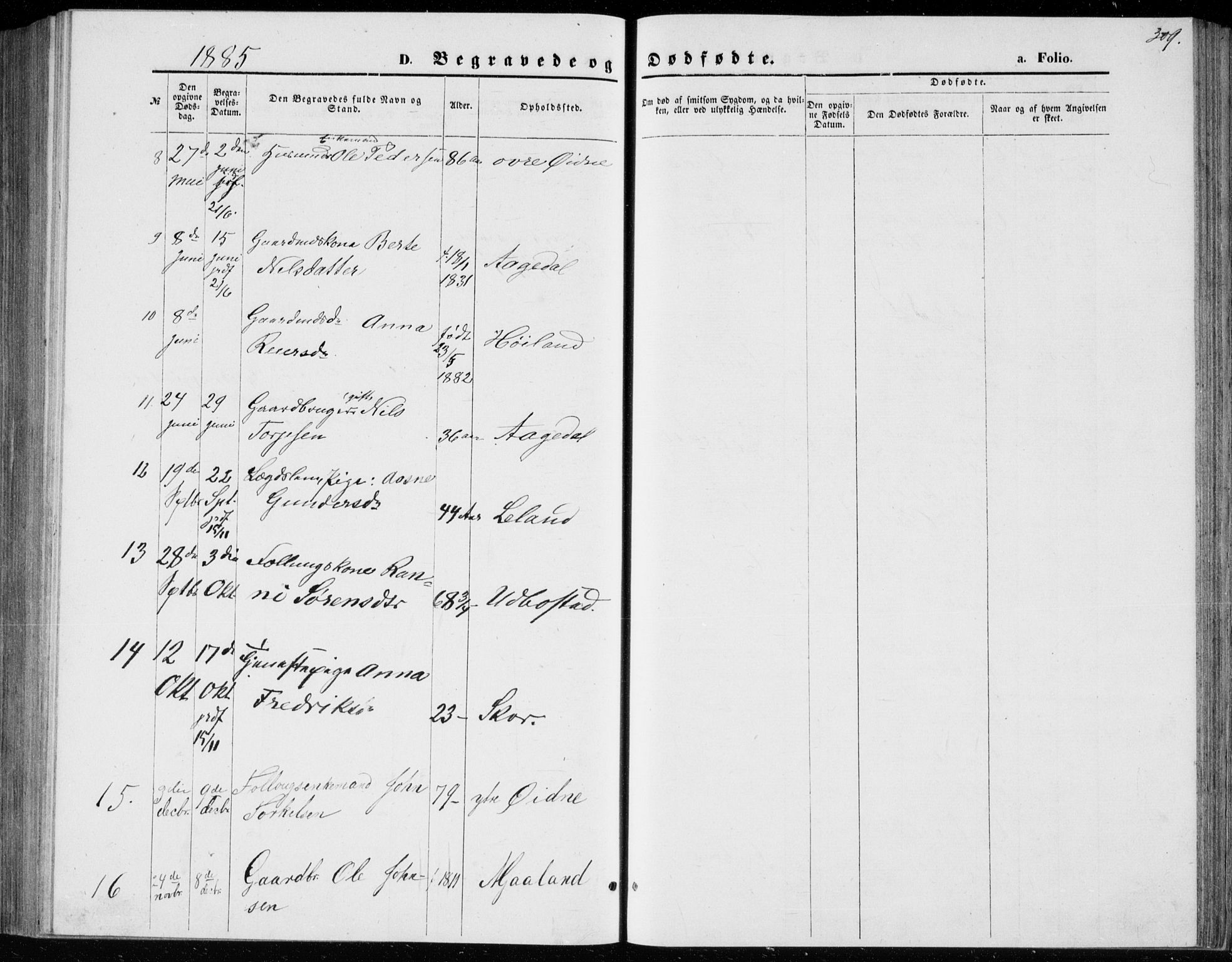 Bjelland sokneprestkontor, SAK/1111-0005/F/Fb/Fbc/L0002: Klokkerbok nr. B 2, 1867-1887, s. 309