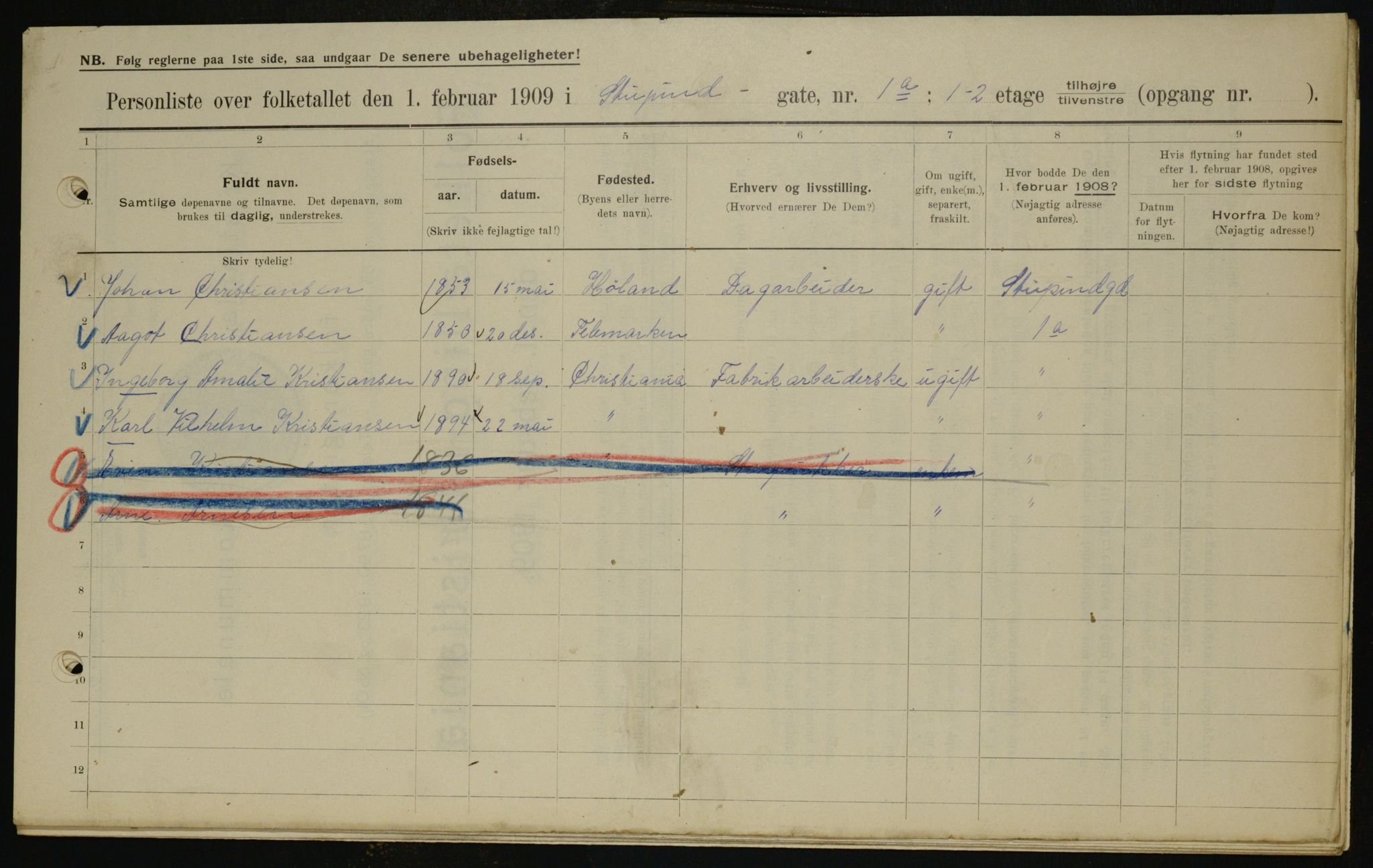 OBA, Kommunal folketelling 1.2.1909 for Kristiania kjøpstad, 1909, s. 94558