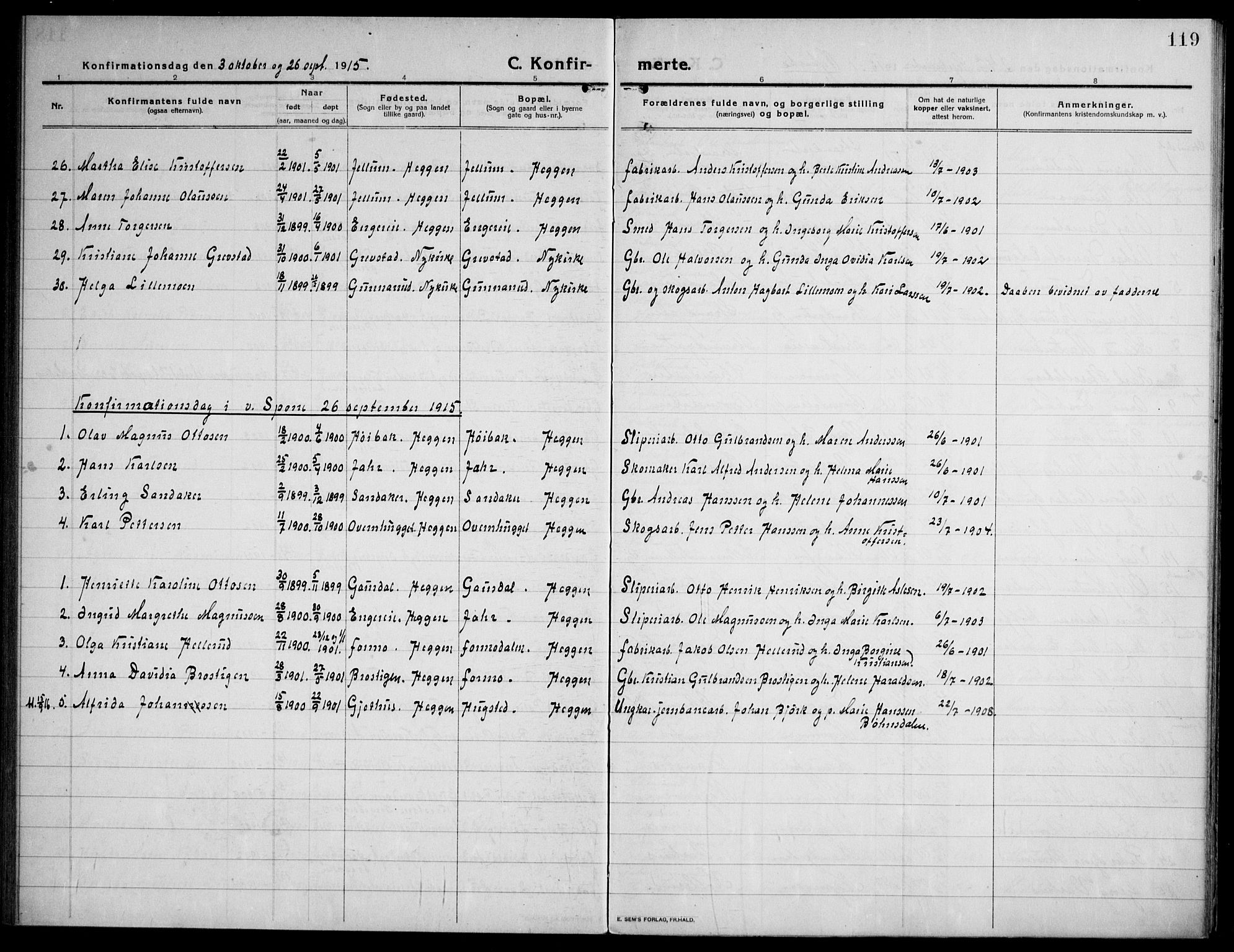 Modum kirkebøker, AV/SAKO-A-234/F/Fa/L0018: Ministerialbok nr. 18, 1912-1924, s. 119