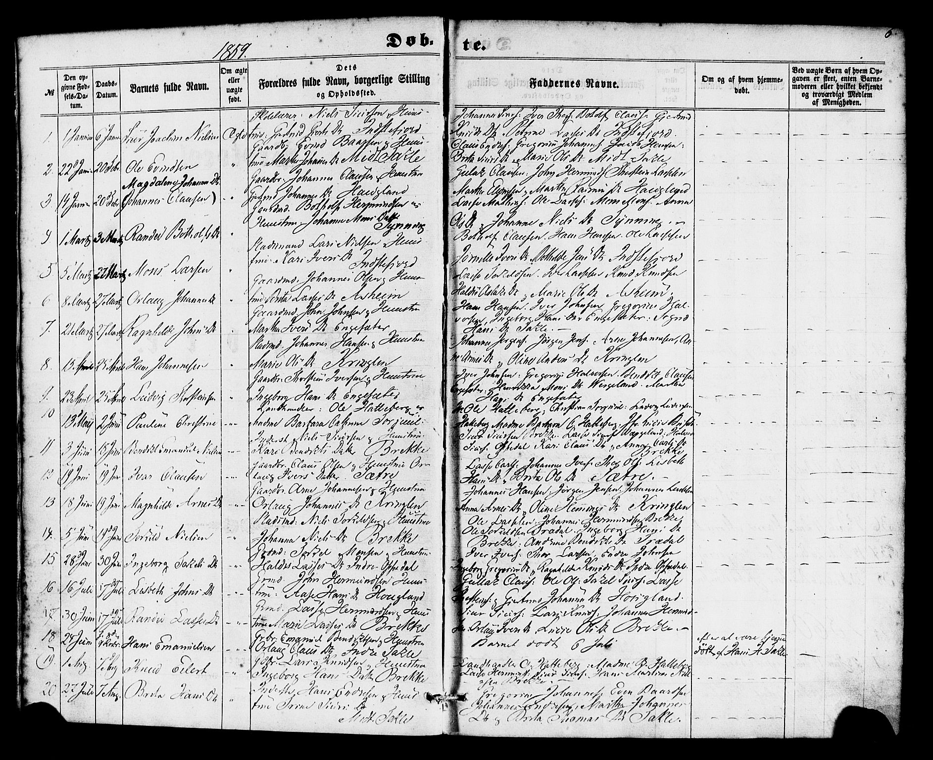 Gulen sokneprestembete, AV/SAB-A-80201/H/Haa/Haac/L0001: Ministerialbok nr. C 1, 1859-1881, s. 6