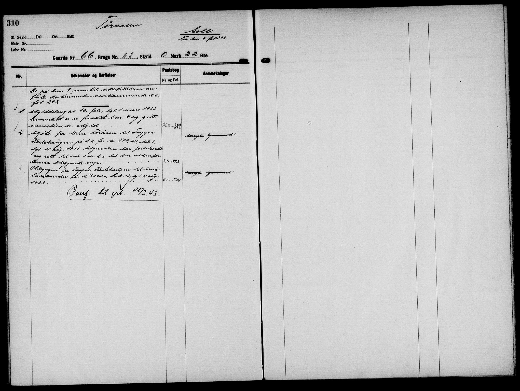 Solør tingrett, AV/SAH-TING-008/H/Ha/Hak/L0005: Panteregister nr. V, 1900-1935, s. 310