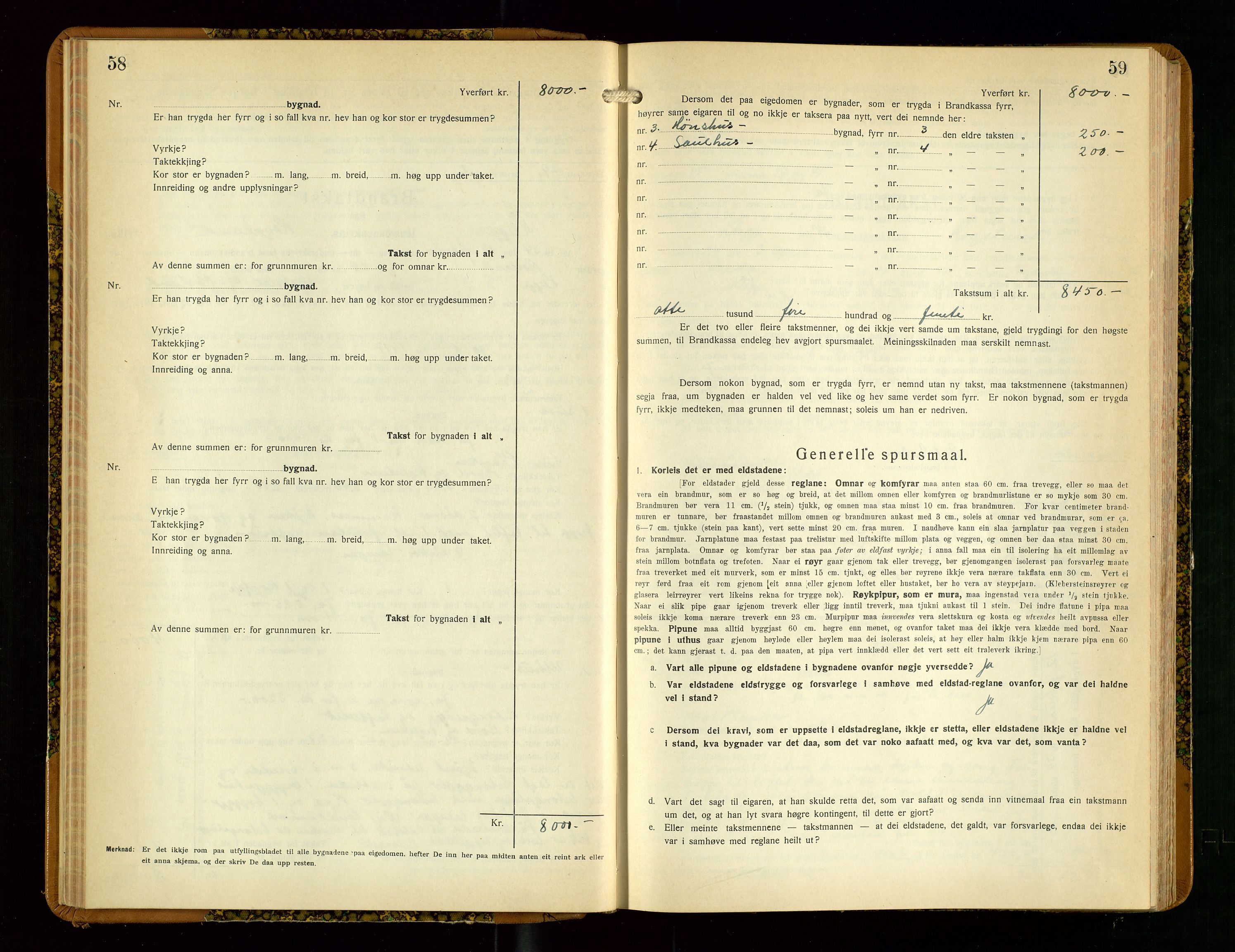 Klepp lensmannskontor, SAST/A-100163/Goc/L0013: "Brandtakstbok" m/register, 1933-1937, s. 58-59