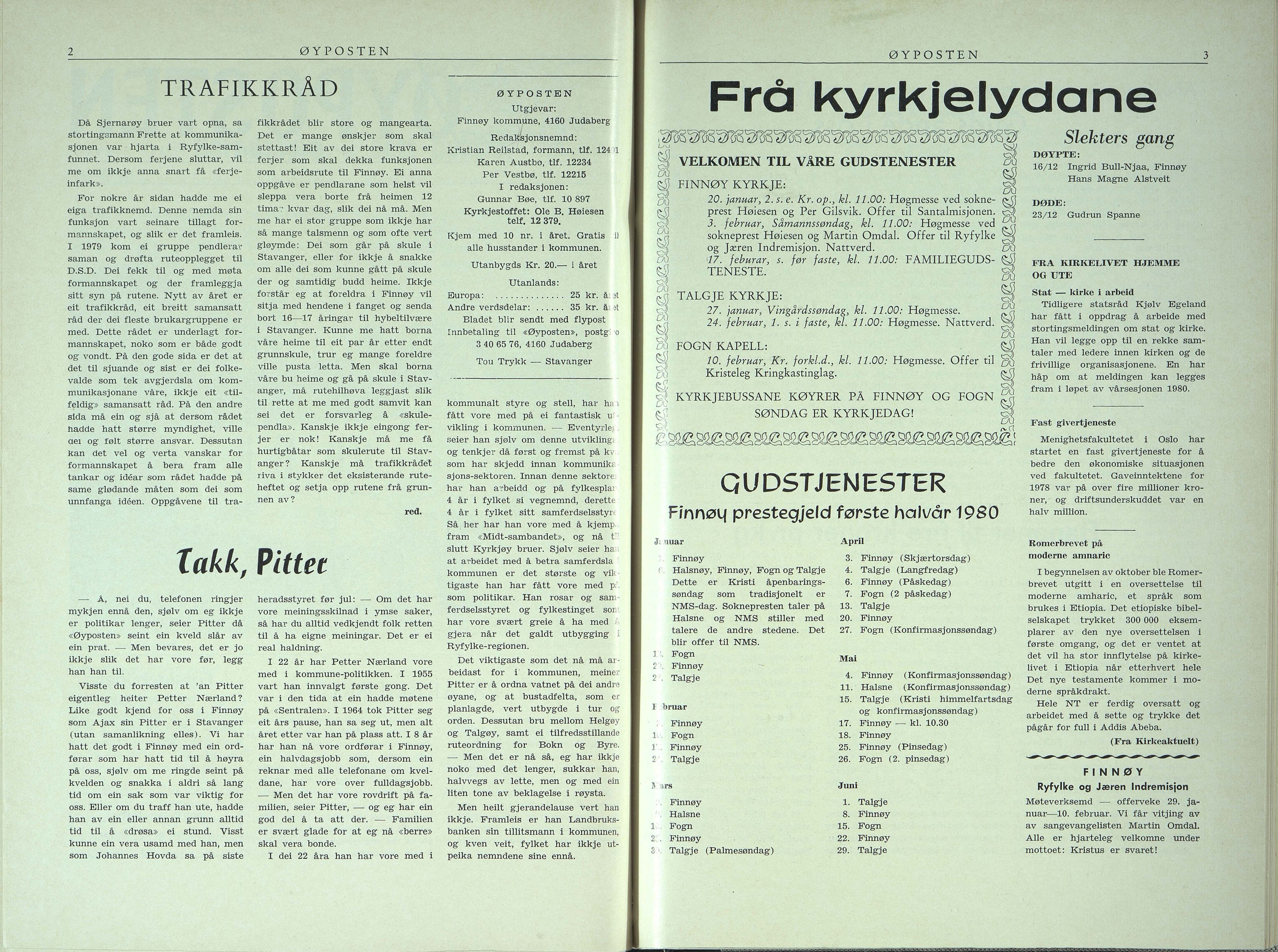 , Finnøy kommune, Øyposten, 1980, 1980