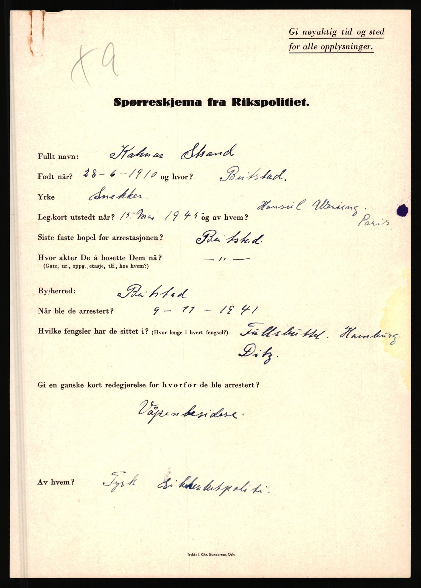 Rikspolitisjefen, AV/RA-S-1560/L/L0016: Sti, Lauritz - Tettum, Karl August, 1940-1945, s. 122