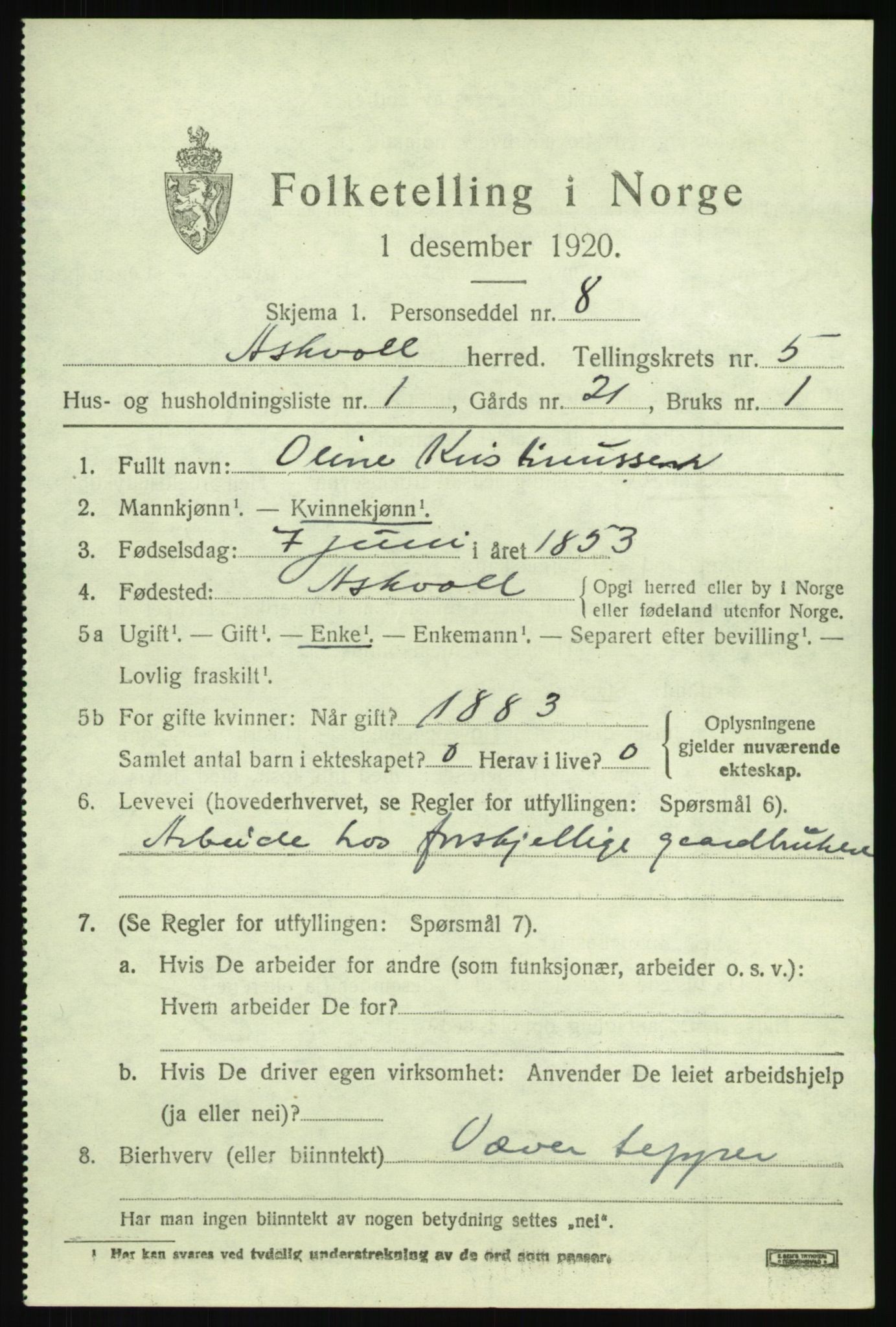 SAB, Folketelling 1920 for 1428 Askvoll herred, 1920, s. 2600