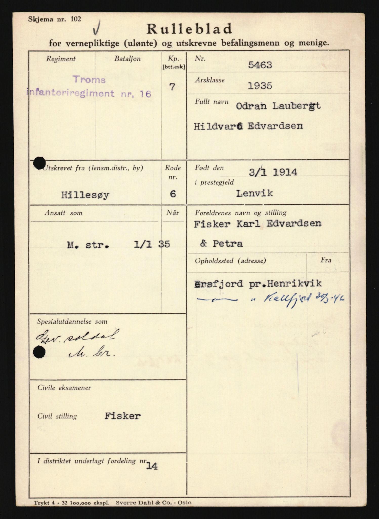 Forsvaret, Troms infanteriregiment nr. 16, AV/RA-RAFA-3146/P/Pa/L0019: Rulleblad for regimentets menige mannskaper, årsklasse 1935, 1935, s. 179