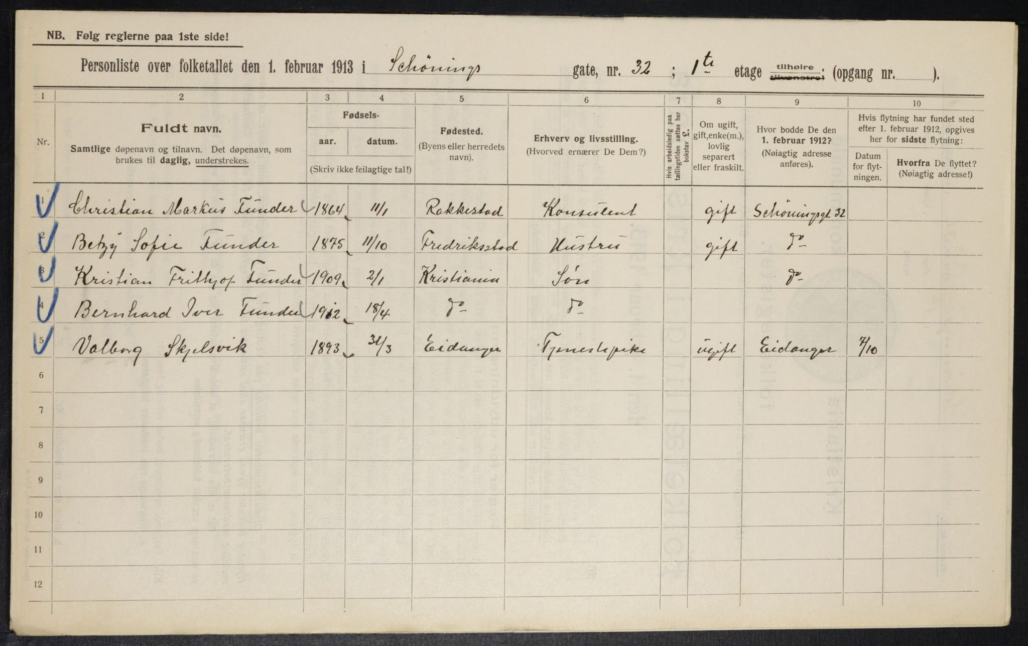 OBA, Kommunal folketelling 1.2.1913 for Kristiania, 1913, s. 93735