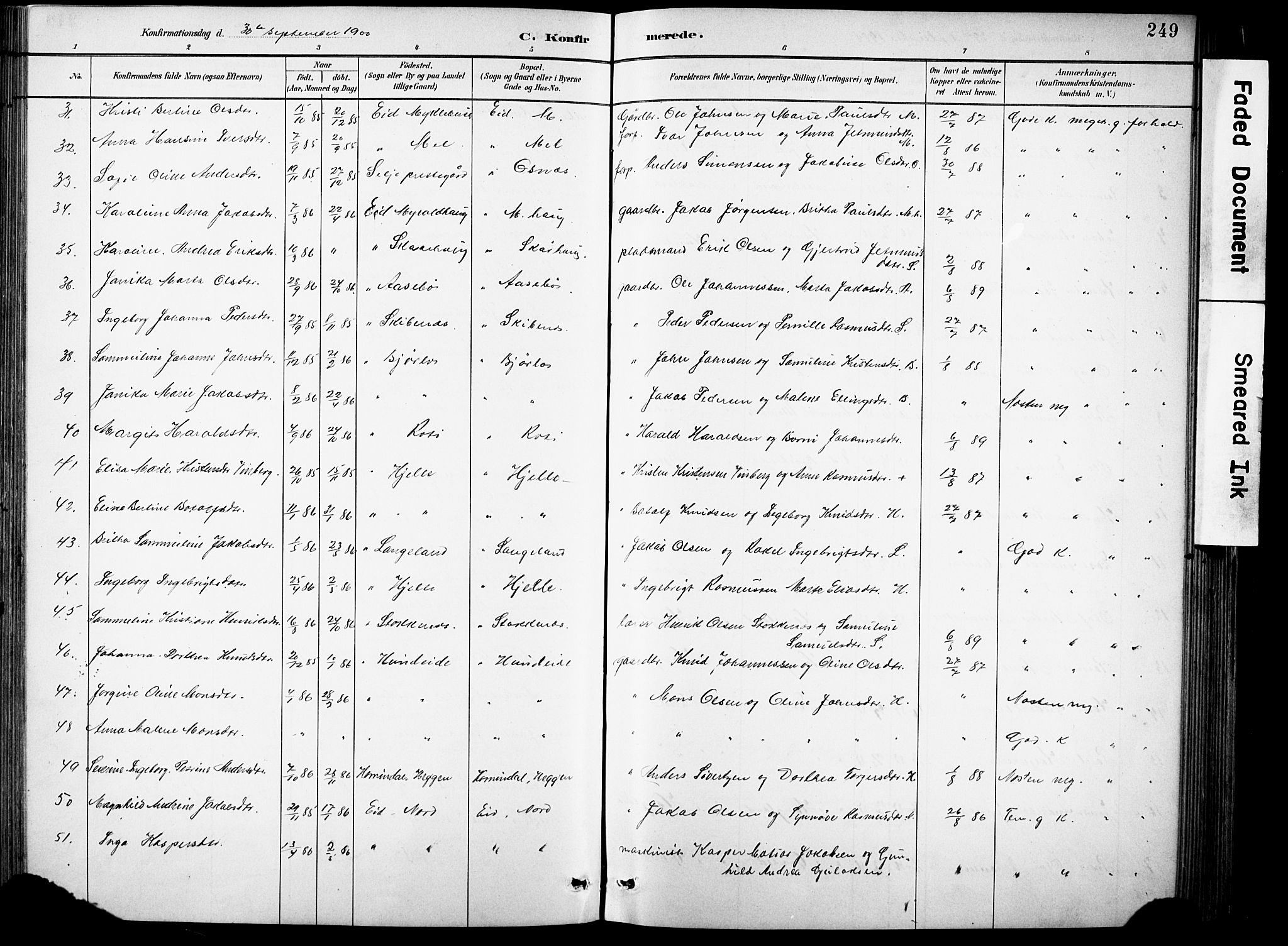 Eid sokneprestembete, AV/SAB-A-82301/H/Hab/Habb/L0002: Klokkerbok nr. B 2, 1882-1907, s. 249