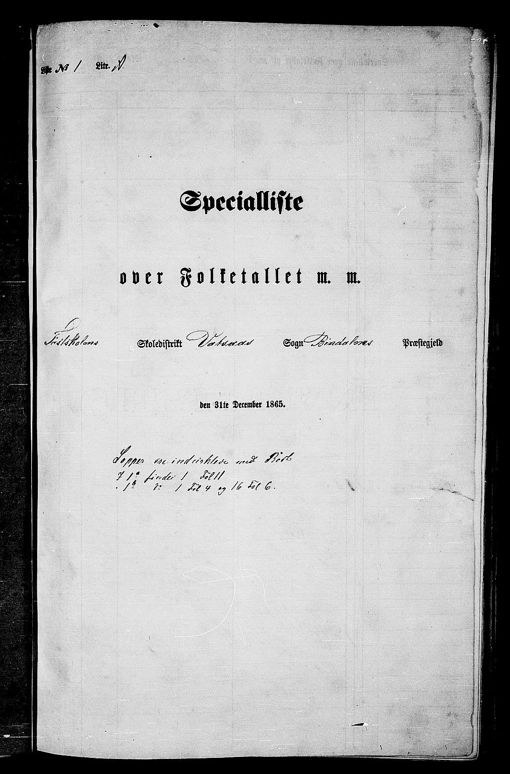 RA, Folketelling 1865 for 1811P Bindal prestegjeld, 1865, s. 9
