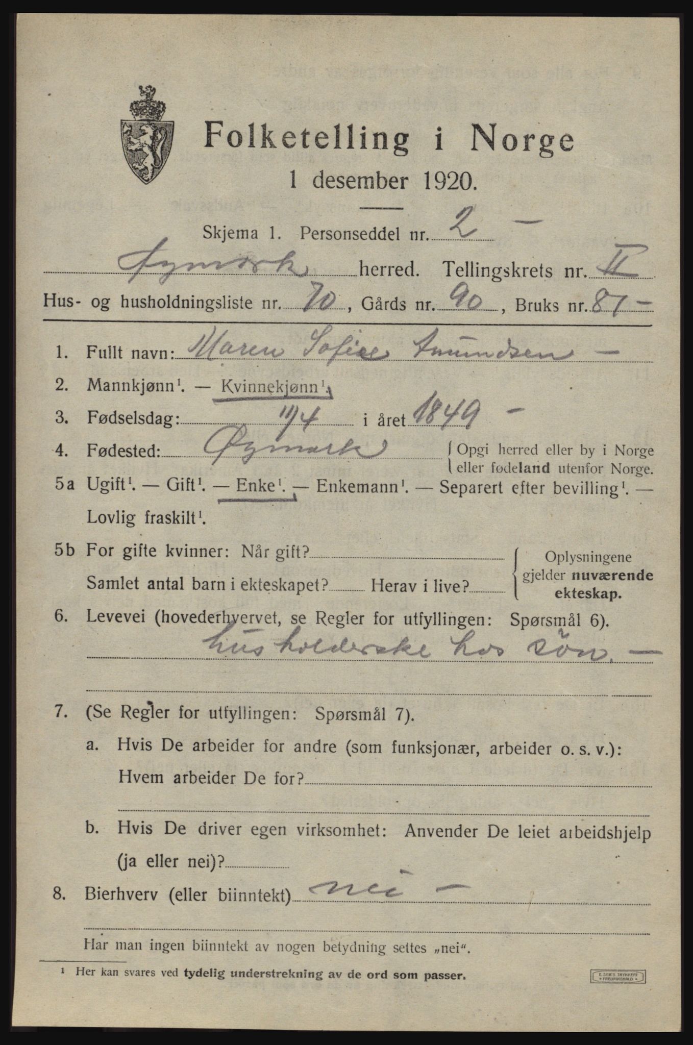 SAO, Folketelling 1920 for 0119 Øymark herred, 1920, s. 2183