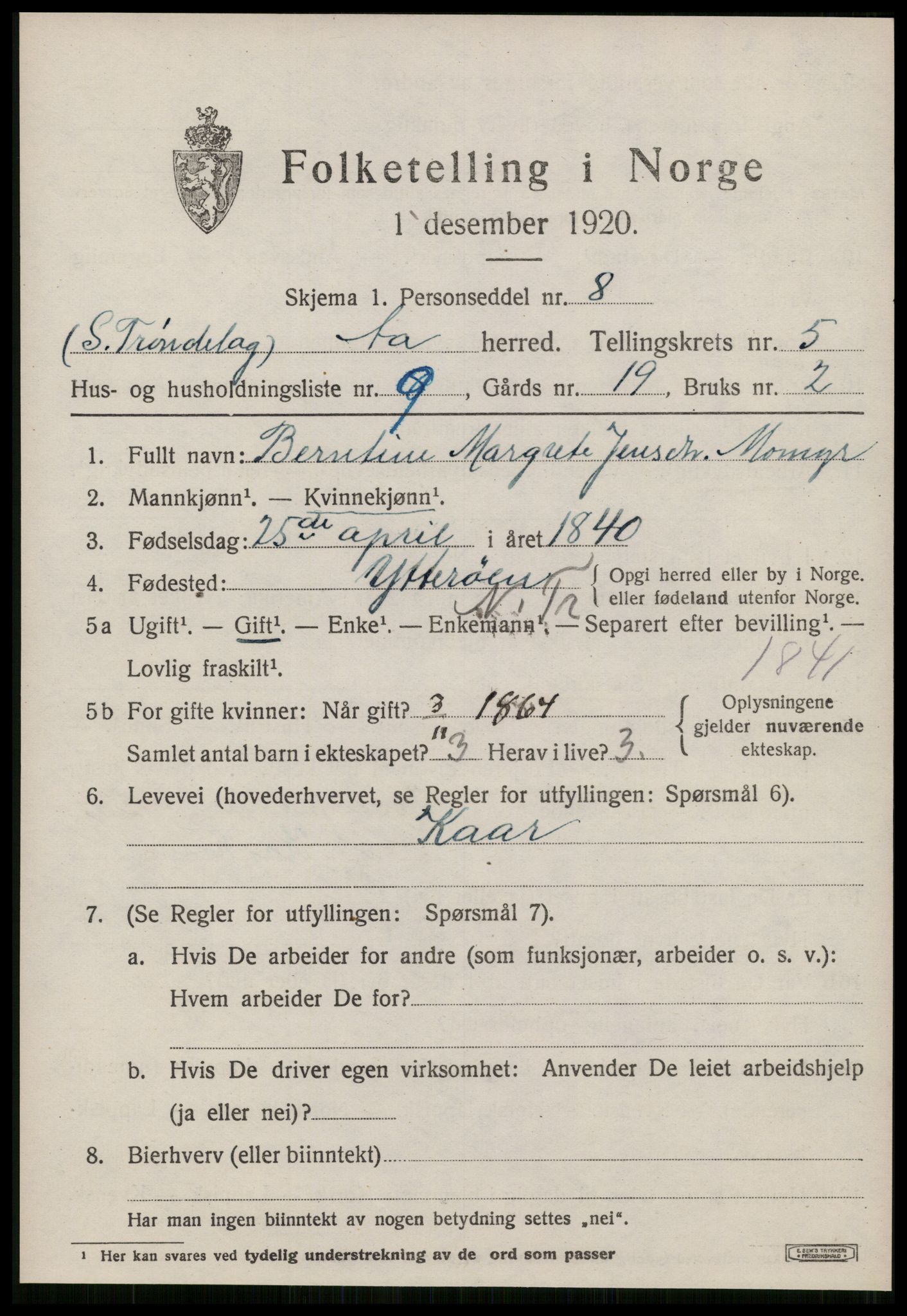 SAT, Folketelling 1920 for 1630 Å herred, 1920, s. 2348