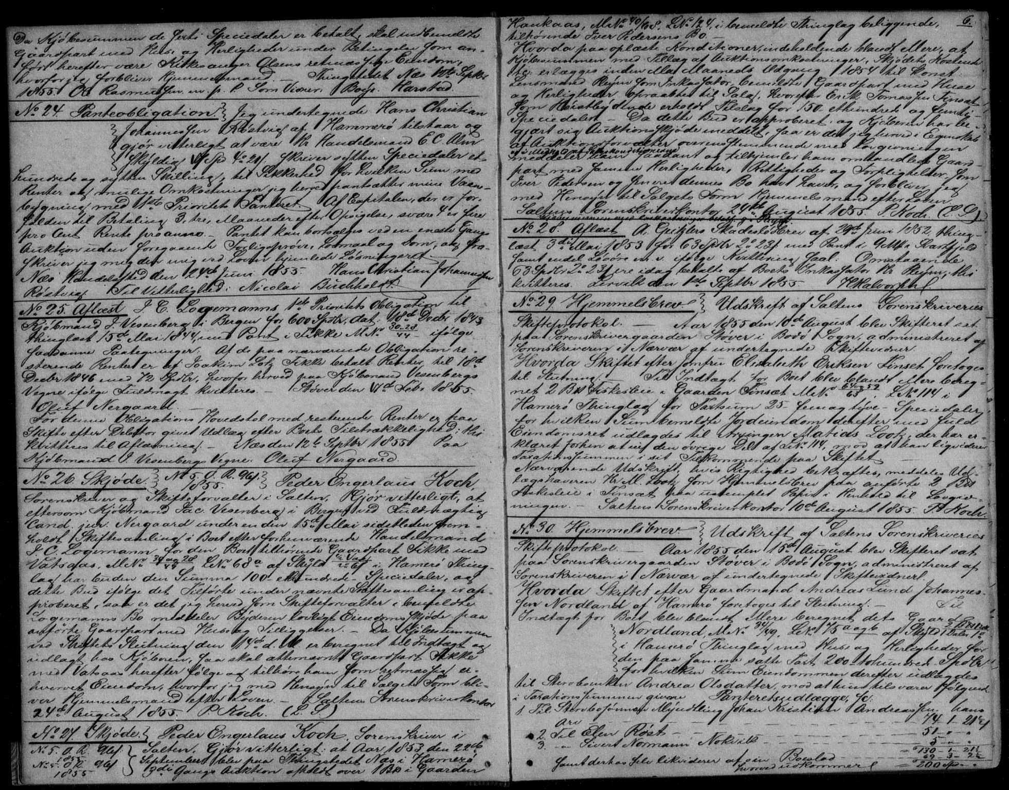 Salten sorenskriveri, SAT/A-4578/1/2/2C/L0010: Pantebok nr. K, 1855-1850, s. 6