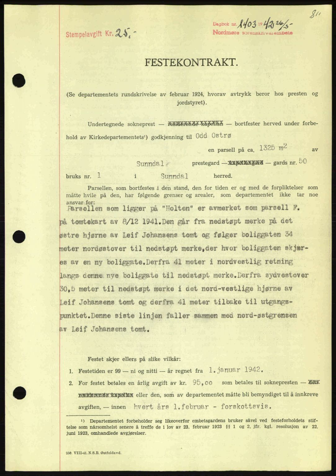 Nordmøre sorenskriveri, SAT/A-4132/1/2/2Ca: Pantebok nr. A92, 1942-1942, Dagboknr: 1403/1942