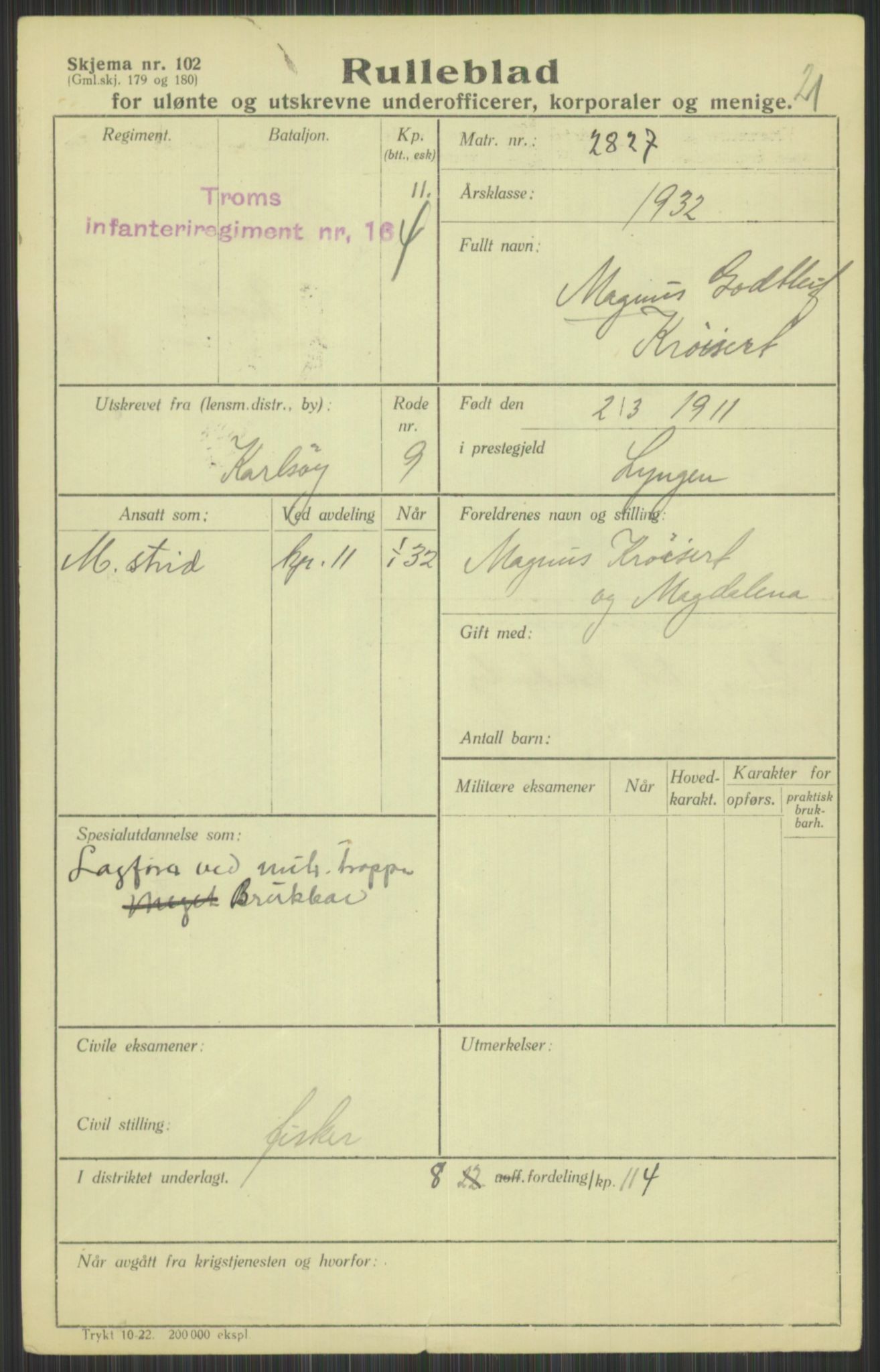Forsvaret, Troms infanteriregiment nr. 16, AV/RA-RAFA-3146/P/Pa/L0016: Rulleblad for regimentets menige mannskaper, årsklasse 1932, 1932, s. 903