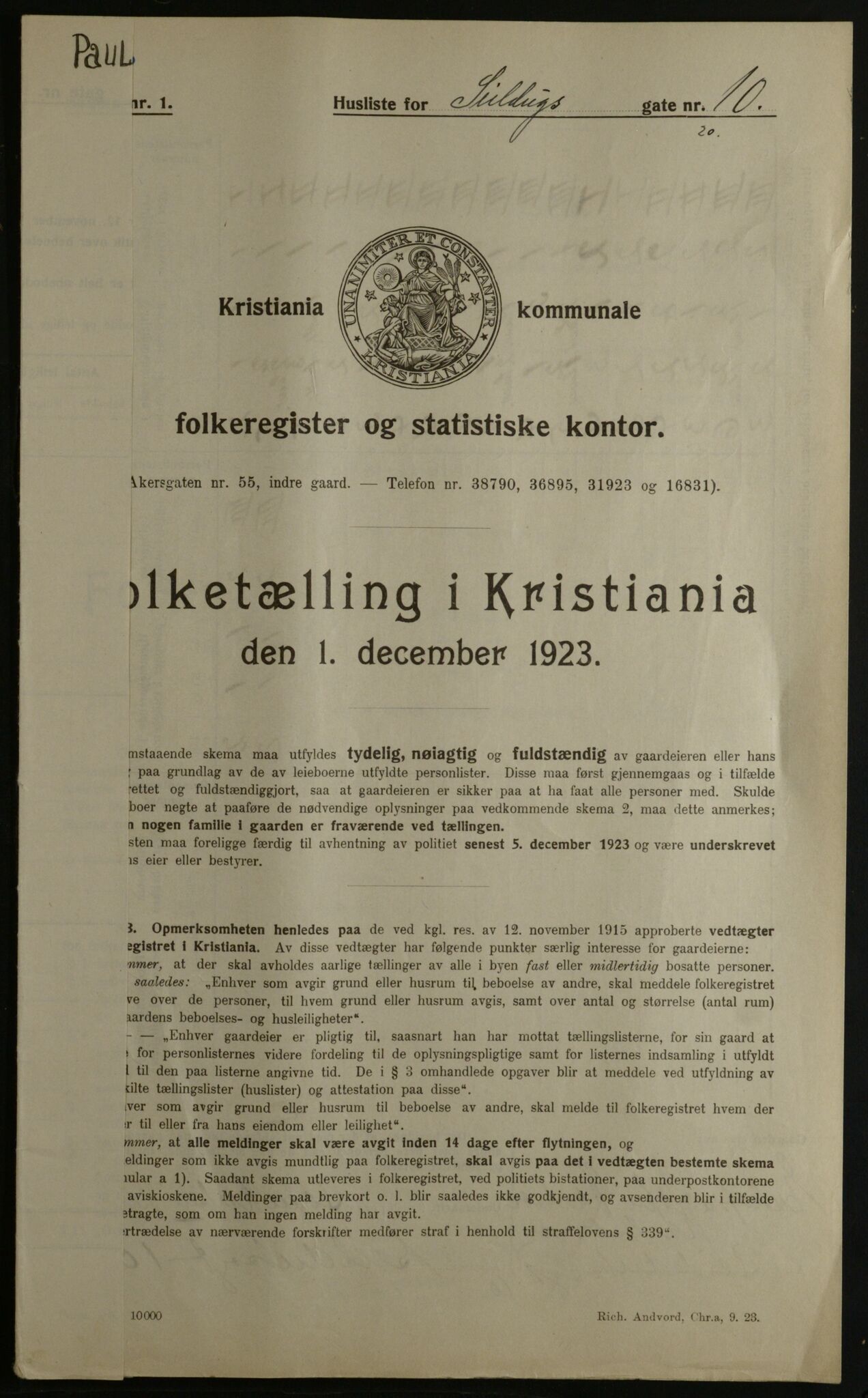 OBA, Kommunal folketelling 1.12.1923 for Kristiania, 1923, s. 104373