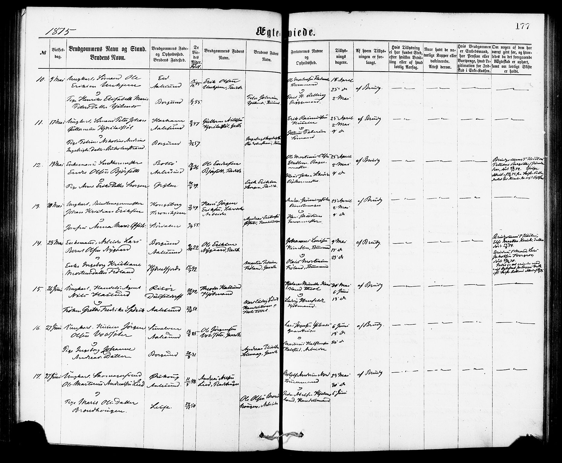 Ministerialprotokoller, klokkerbøker og fødselsregistre - Møre og Romsdal, SAT/A-1454/529/L0453: Ministerialbok nr. 529A03, 1872-1877, s. 177